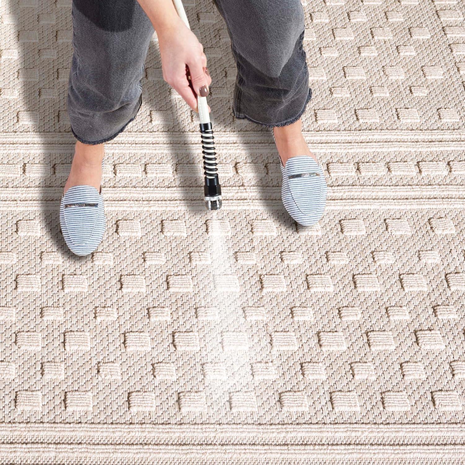 image:imageSAFAVIEH Washable Rug Outdoor Milos Collection 5 x 76 Beige NonShedding amp Easy to Clean Ideal for Patio Backyard Mudroom MLO110BBeige