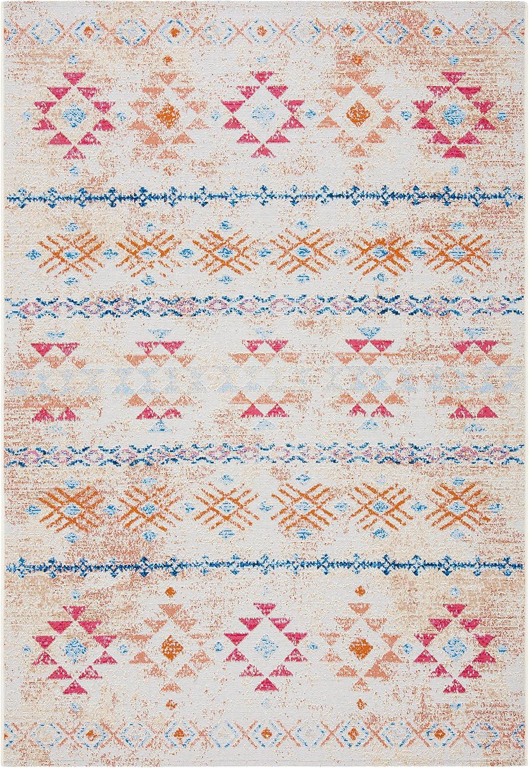 image:imageSAFAVIEH Washable Rug Outdoor Summer Collection 53 x 76 Ivory amp Red NonShedding amp Easy to Clean Ideal for Patio Backyard Mudroom SMR420AIvoryRed