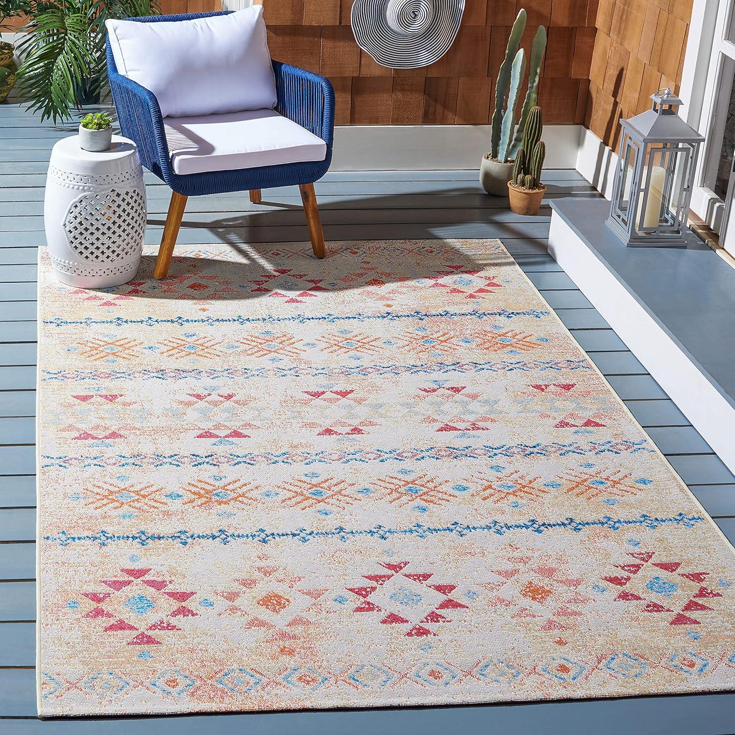 image:imageSAFAVIEH Washable Rug Outdoor Summer Collection 53 x 76 Ivory amp Red NonShedding amp Easy to Clean Ideal for Patio Backyard Mudroom SMR420AIvoryRed