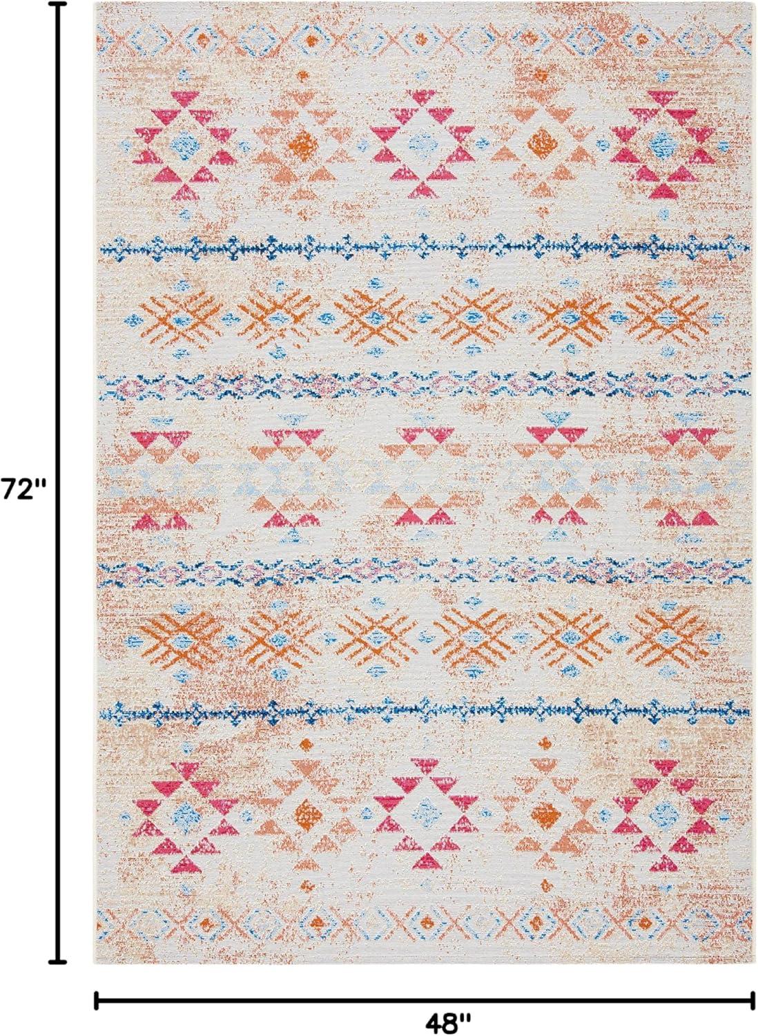 image:imageSAFAVIEH Washable Rug Outdoor Summer Collection 53 x 76 Ivory amp Red NonShedding amp Easy to Clean Ideal for Patio Backyard Mudroom SMR420AIvoryRed