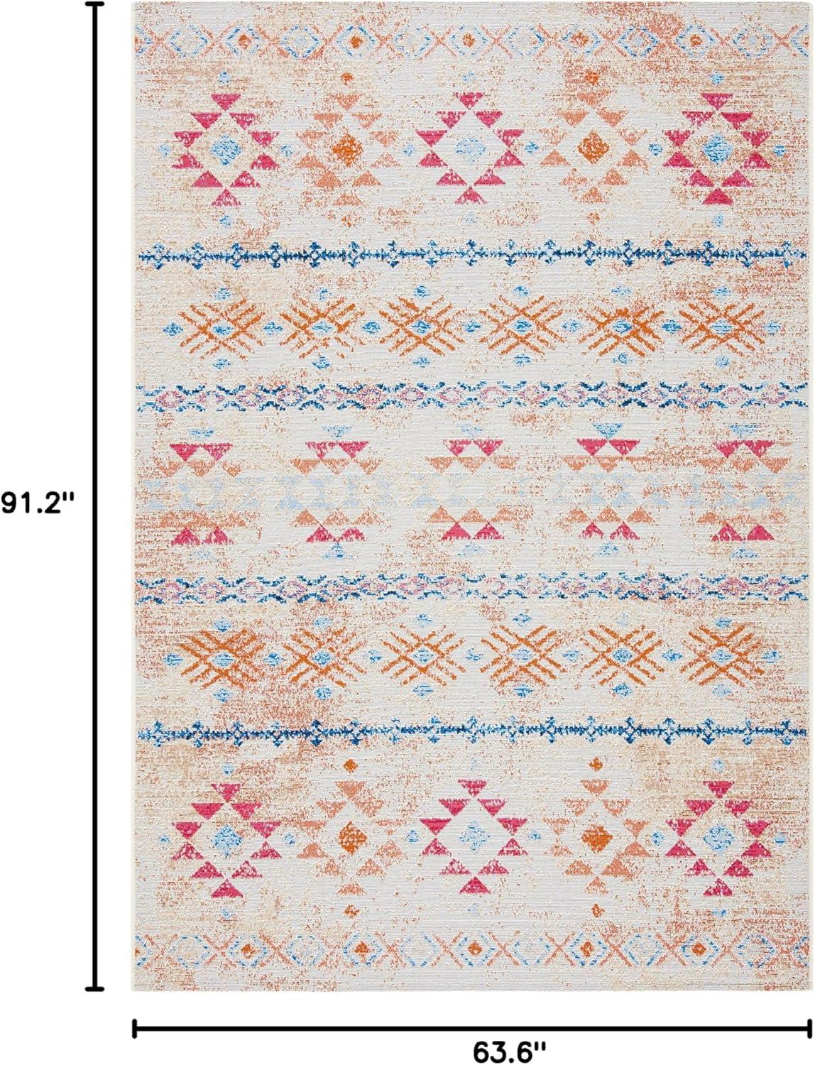 image:imageSAFAVIEH Washable Rug Outdoor Summer Collection 53 x 76 Ivory amp Red NonShedding amp Easy to Clean Ideal for Patio Backyard Mudroom SMR420AIvoryRed