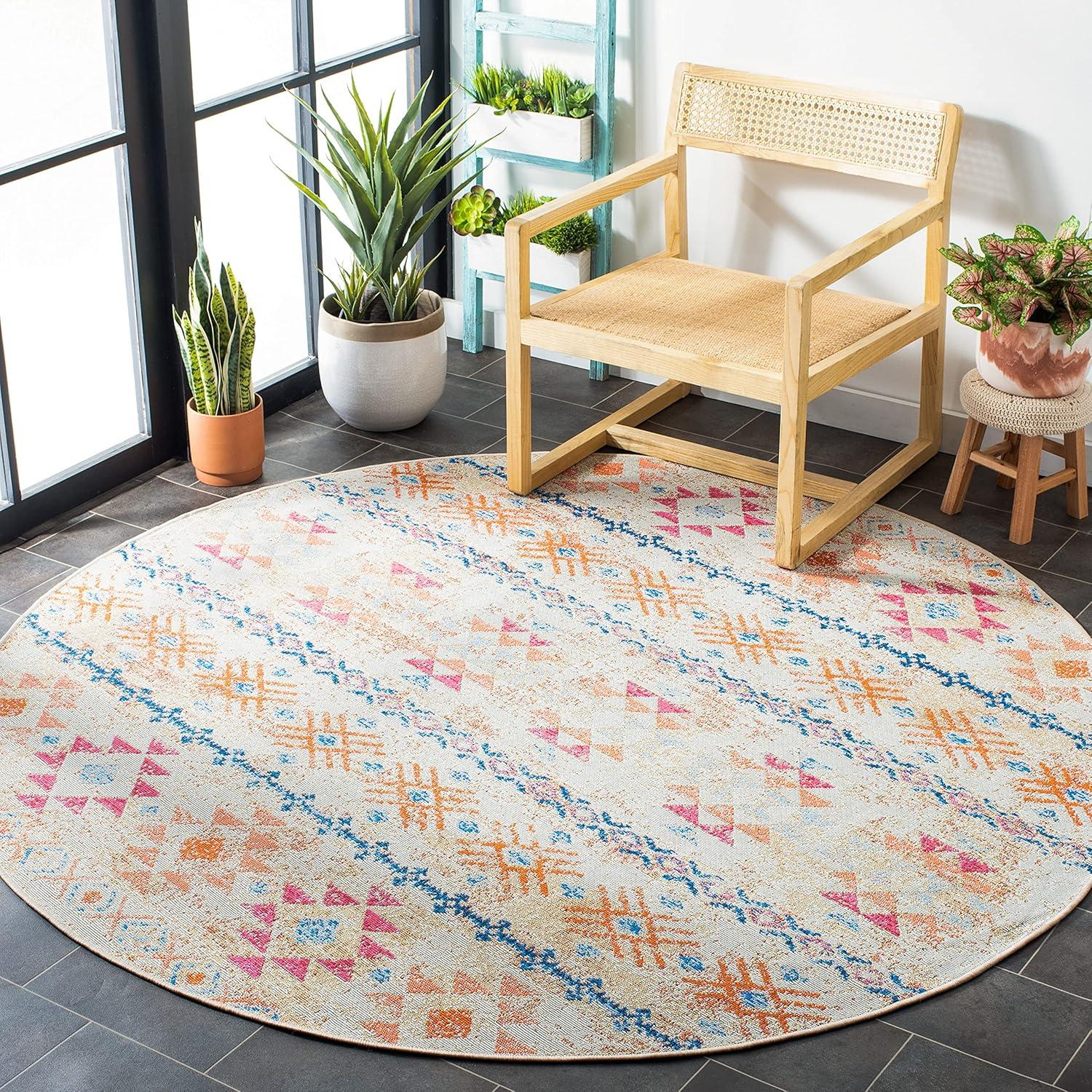 image:imageSAFAVIEH Washable Rug Outdoor Summer Collection 53 x 76 Ivory amp Red NonShedding amp Easy to Clean Ideal for Patio Backyard Mudroom SMR420AIvoryRed