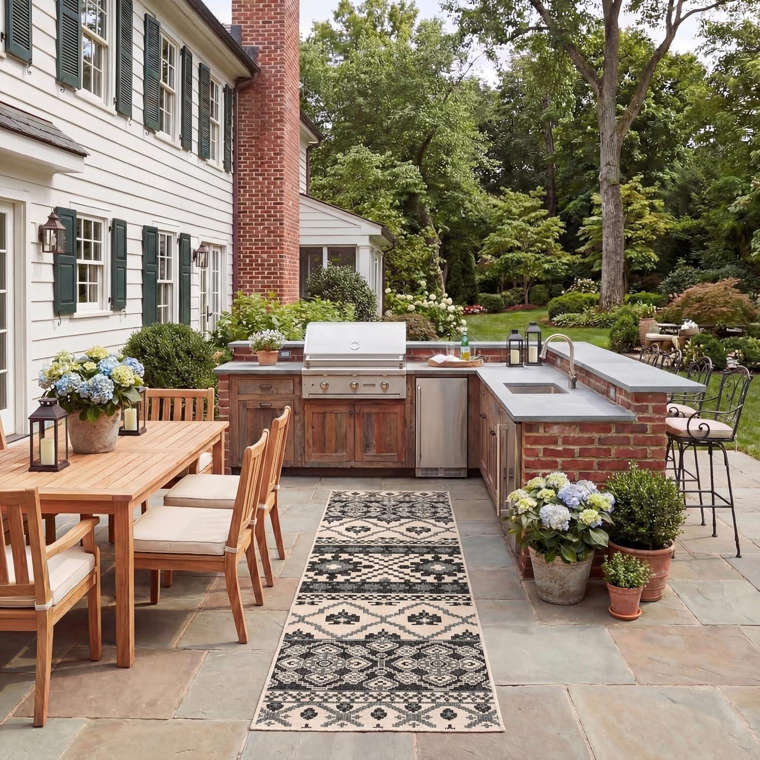 image:imageSAFAVIEH Washable Rug Outdoor Veranda Collection 8 x 11 Beige amp Grey NonShedding amp Easy to Clean Ideal for Patio Backyard Mudroom VER0973413BeigeGrey
