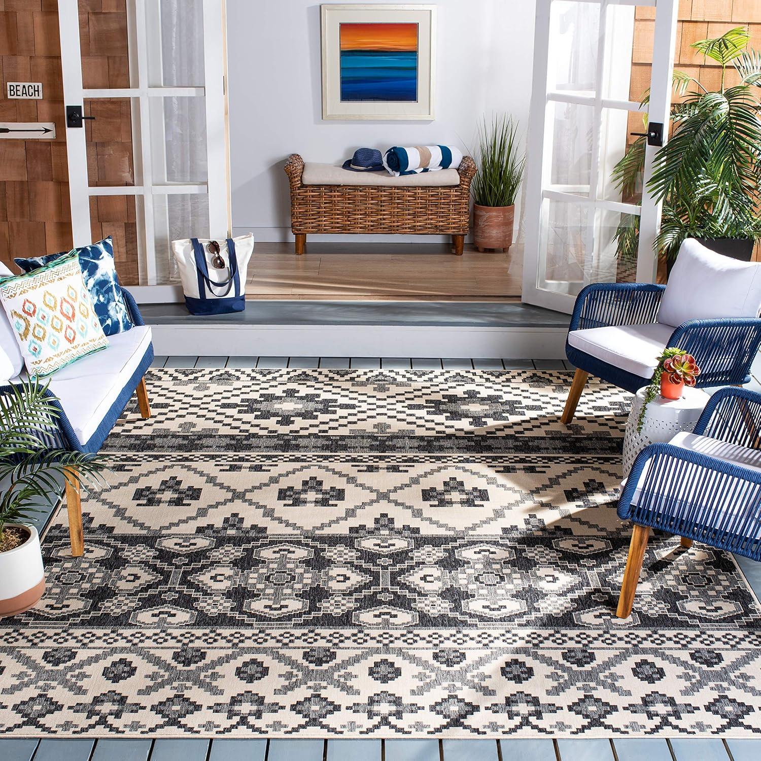 image:imageSAFAVIEH Washable Rug Outdoor Veranda Collection 8 x 11 Beige amp Grey NonShedding amp Easy to Clean Ideal for Patio Backyard Mudroom VER0973413BeigeGrey