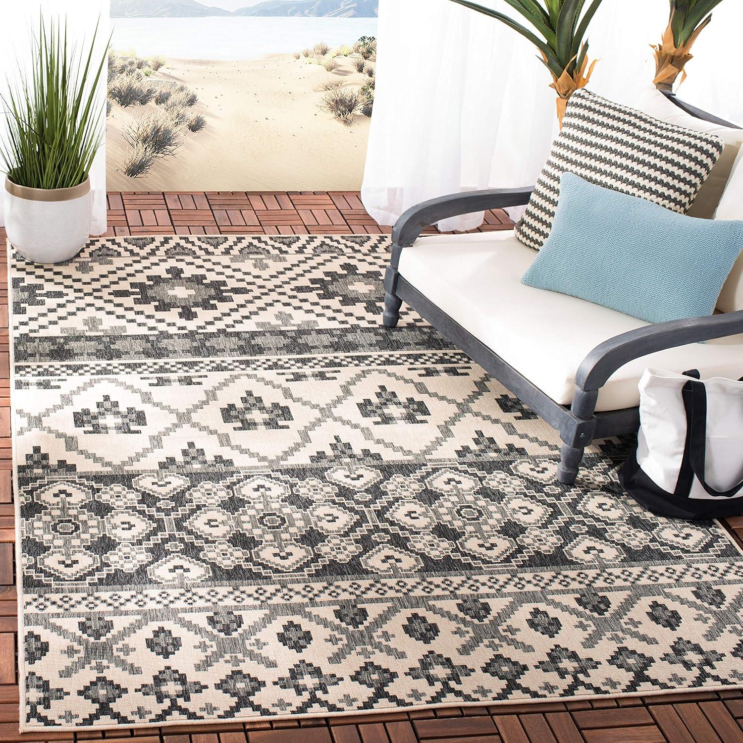 image:imageSAFAVIEH Washable Rug Outdoor Veranda Collection 8 x 11 Beige amp Grey NonShedding amp Easy to Clean Ideal for Patio Backyard Mudroom VER0973413BeigeGrey