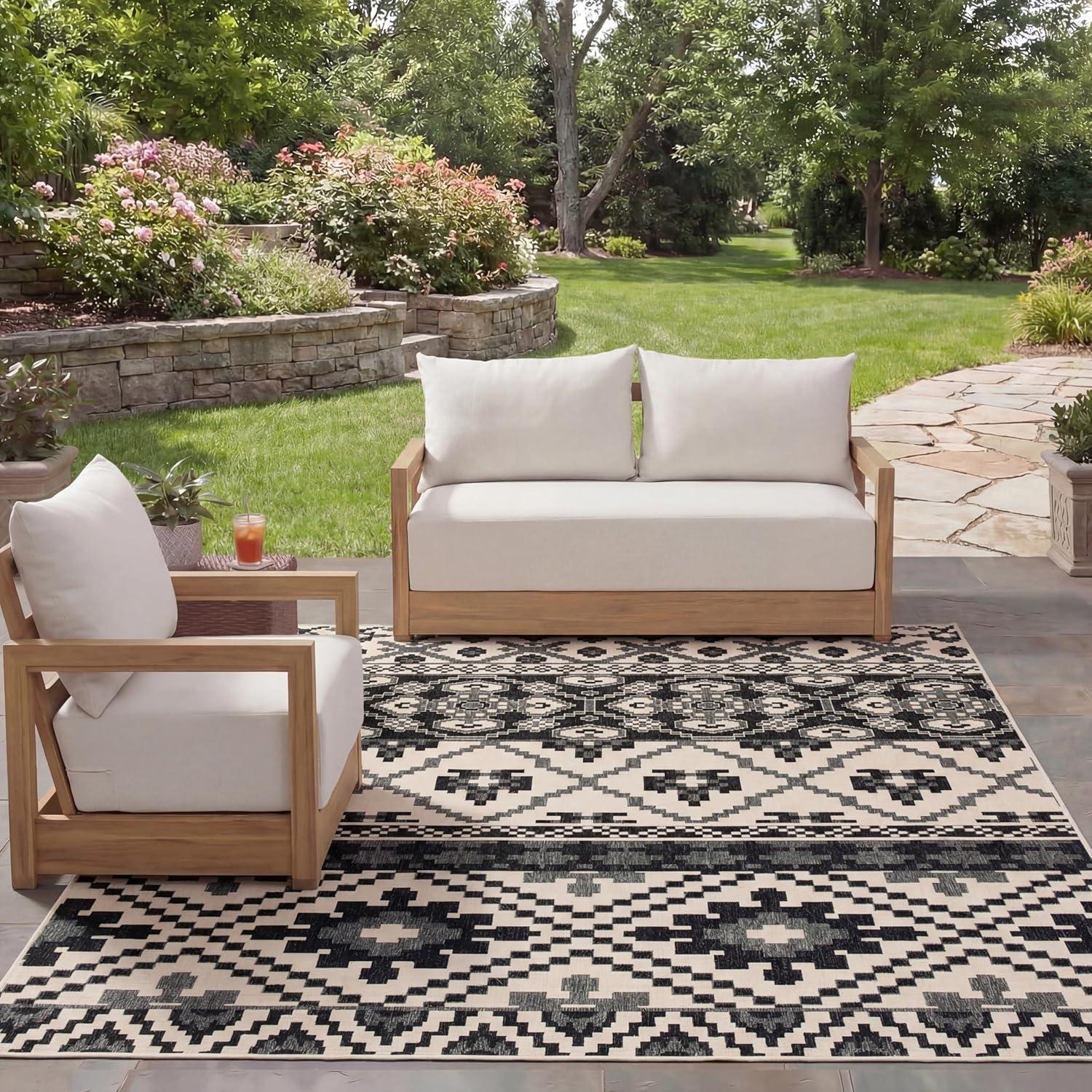 image:imageSAFAVIEH Washable Rug Outdoor Veranda Collection 8 x 11 Beige amp Grey NonShedding amp Easy to Clean Ideal for Patio Backyard Mudroom VER0973413BeigeGrey