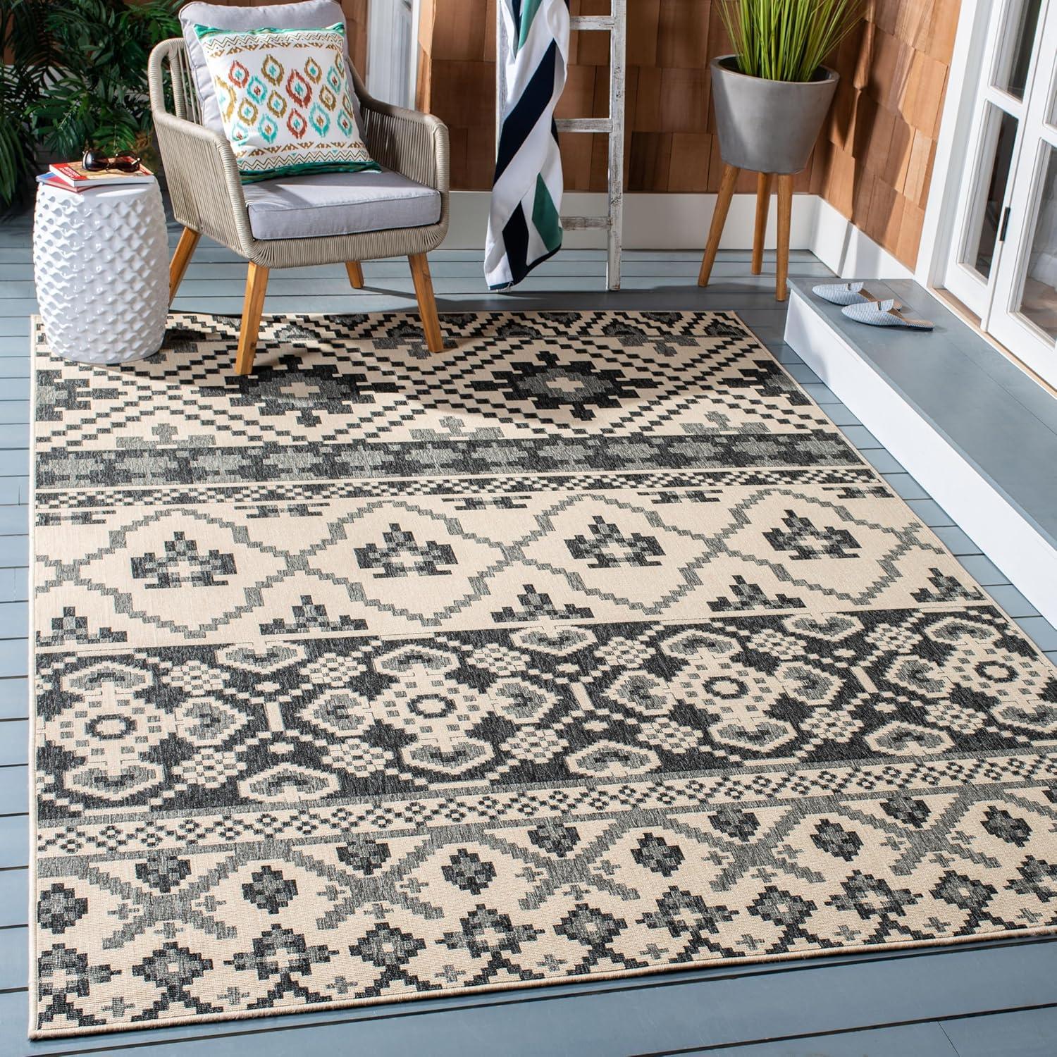 image:imageSAFAVIEH Washable Rug Outdoor Veranda Collection 8 x 11 Beige amp Grey NonShedding amp Easy to Clean Ideal for Patio Backyard Mudroom VER0973413BeigeGrey