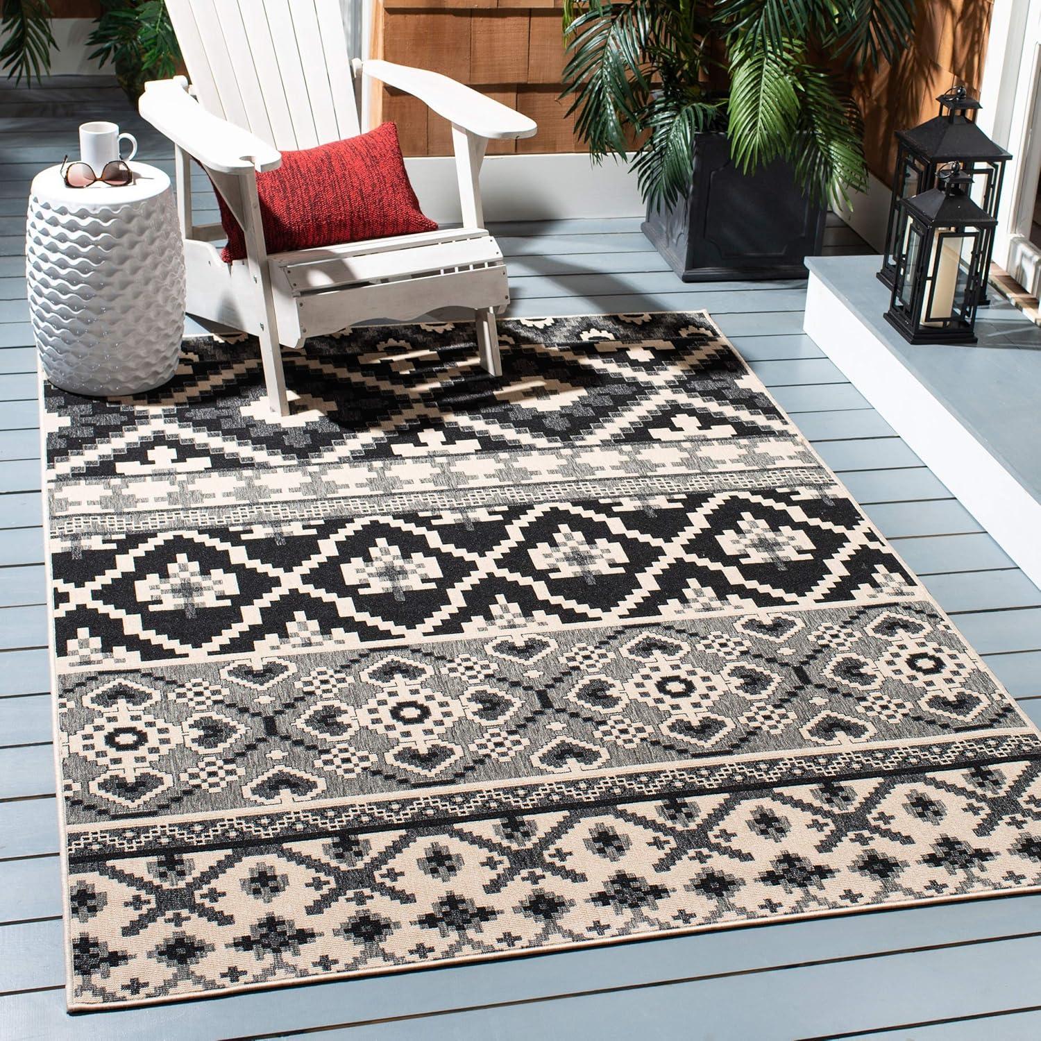 image:imageSAFAVIEH Washable Rug Outdoor Veranda Collection 8 x 11 Beige amp Grey NonShedding amp Easy to Clean Ideal for Patio Backyard Mudroom VER0973413BlackBeige