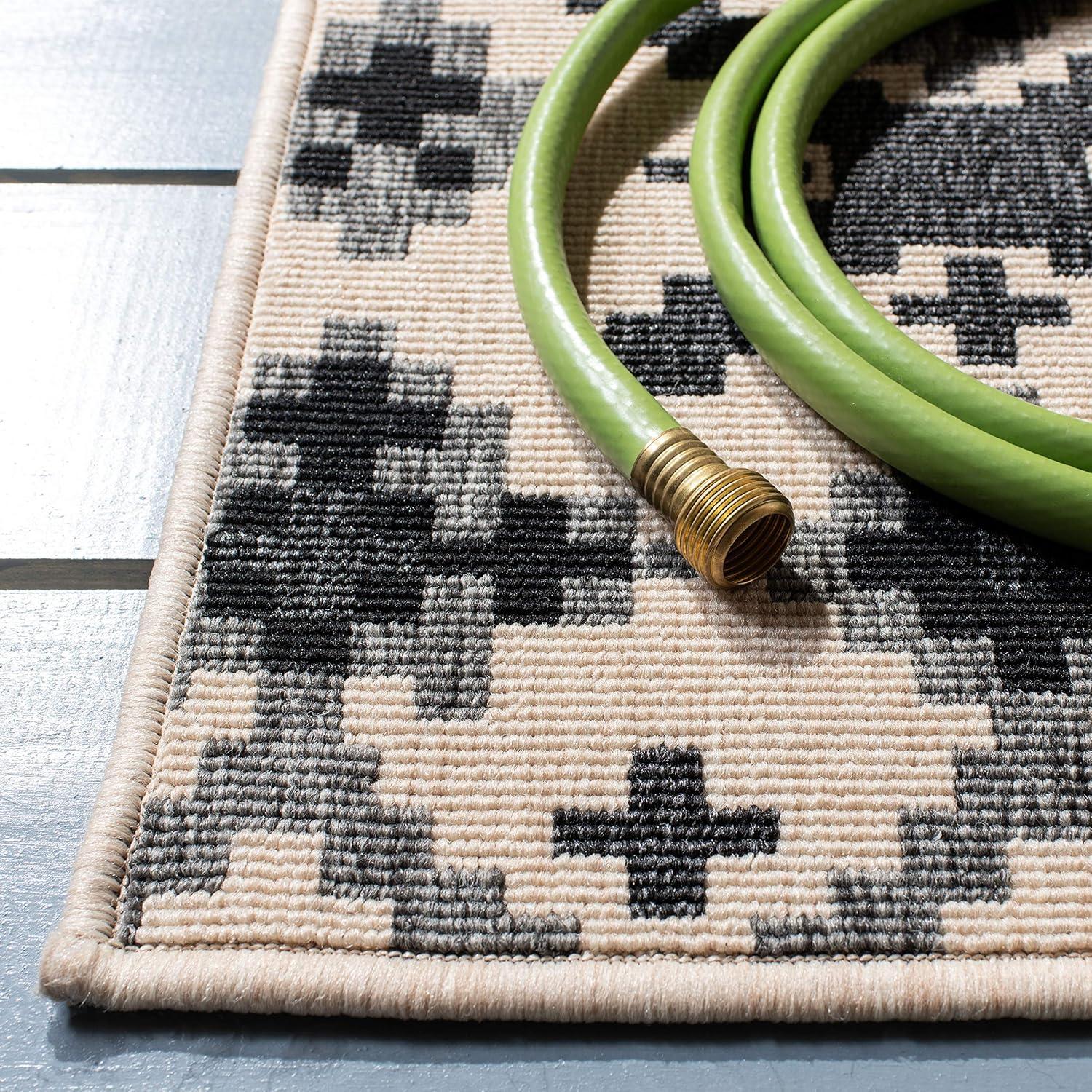 image:imageSAFAVIEH Washable Rug Outdoor Veranda Collection 8 x 11 Beige amp Grey NonShedding amp Easy to Clean Ideal for Patio Backyard Mudroom VER0973413BlackBeige