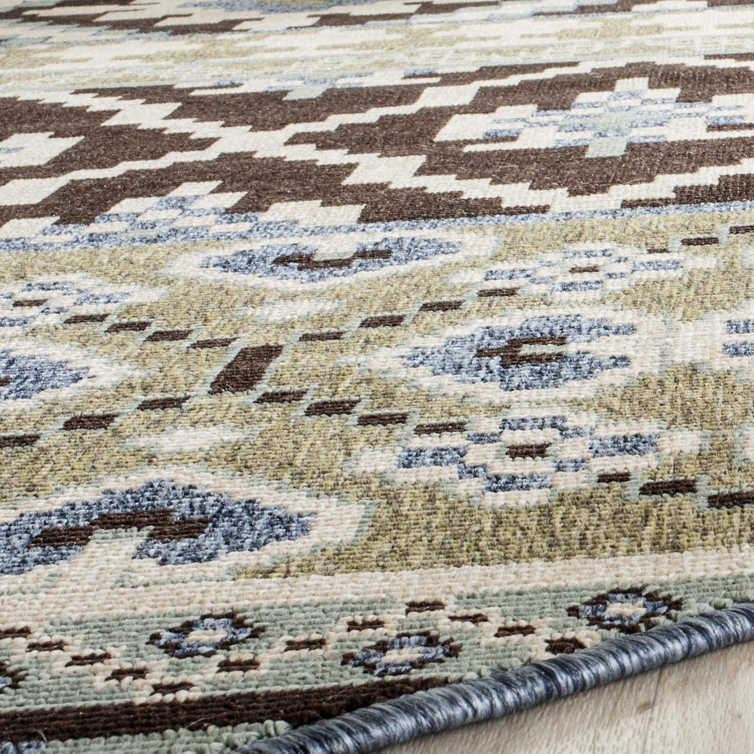image:imageSAFAVIEH Washable Rug Outdoor Veranda Collection 8 x 11 Beige amp Grey NonShedding amp Easy to Clean Ideal for Patio Backyard Mudroom VER0973413ChocolateBlue