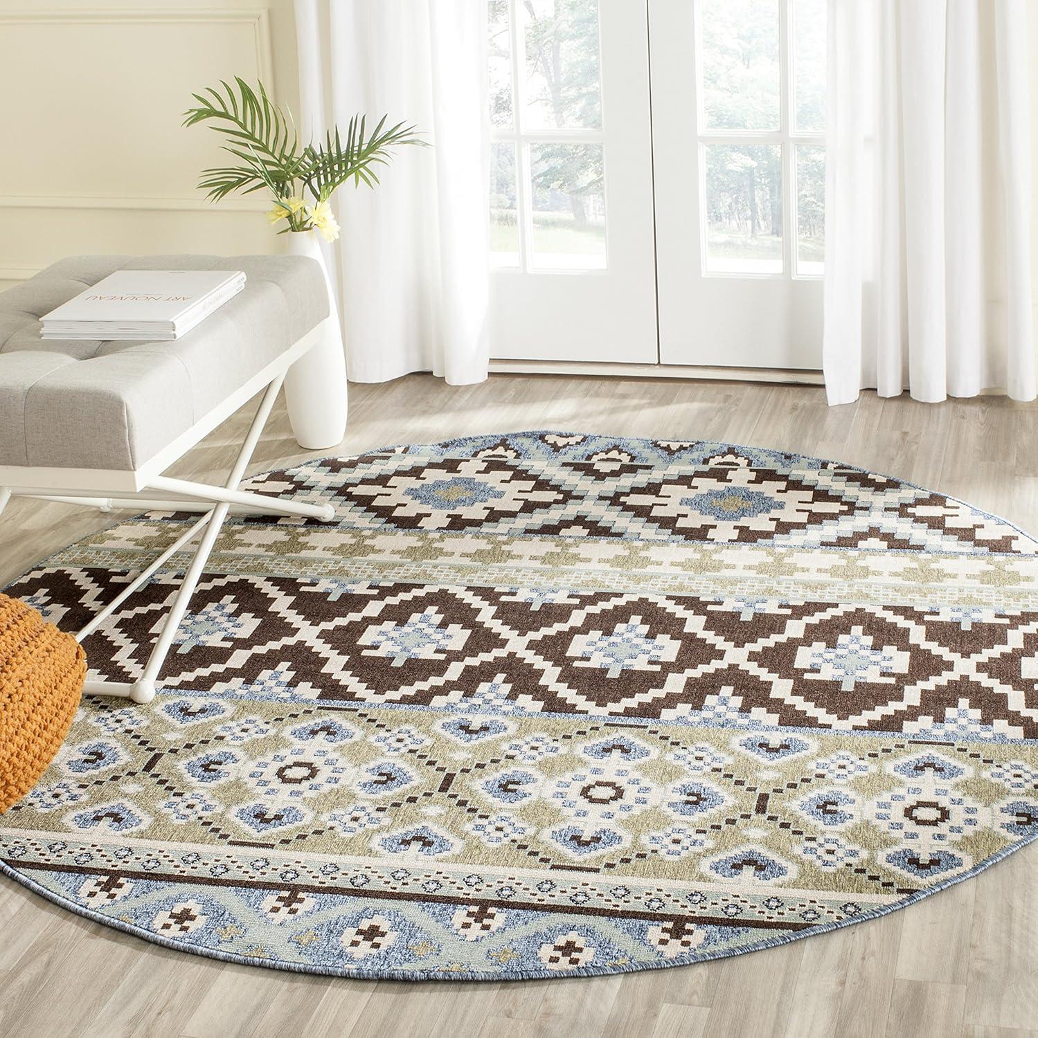 image:imageSAFAVIEH Washable Rug Outdoor Veranda Collection 8 x 11 Beige amp Grey NonShedding amp Easy to Clean Ideal for Patio Backyard Mudroom VER0973413ChocolateBlue