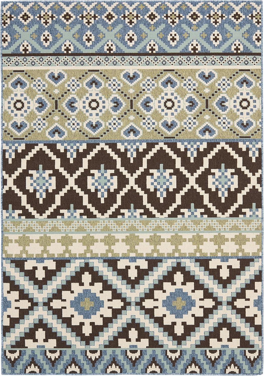 image:imageSAFAVIEH Washable Rug Outdoor Veranda Collection 8 x 11 Beige amp Grey NonShedding amp Easy to Clean Ideal for Patio Backyard Mudroom VER0973413ChocolateBlue