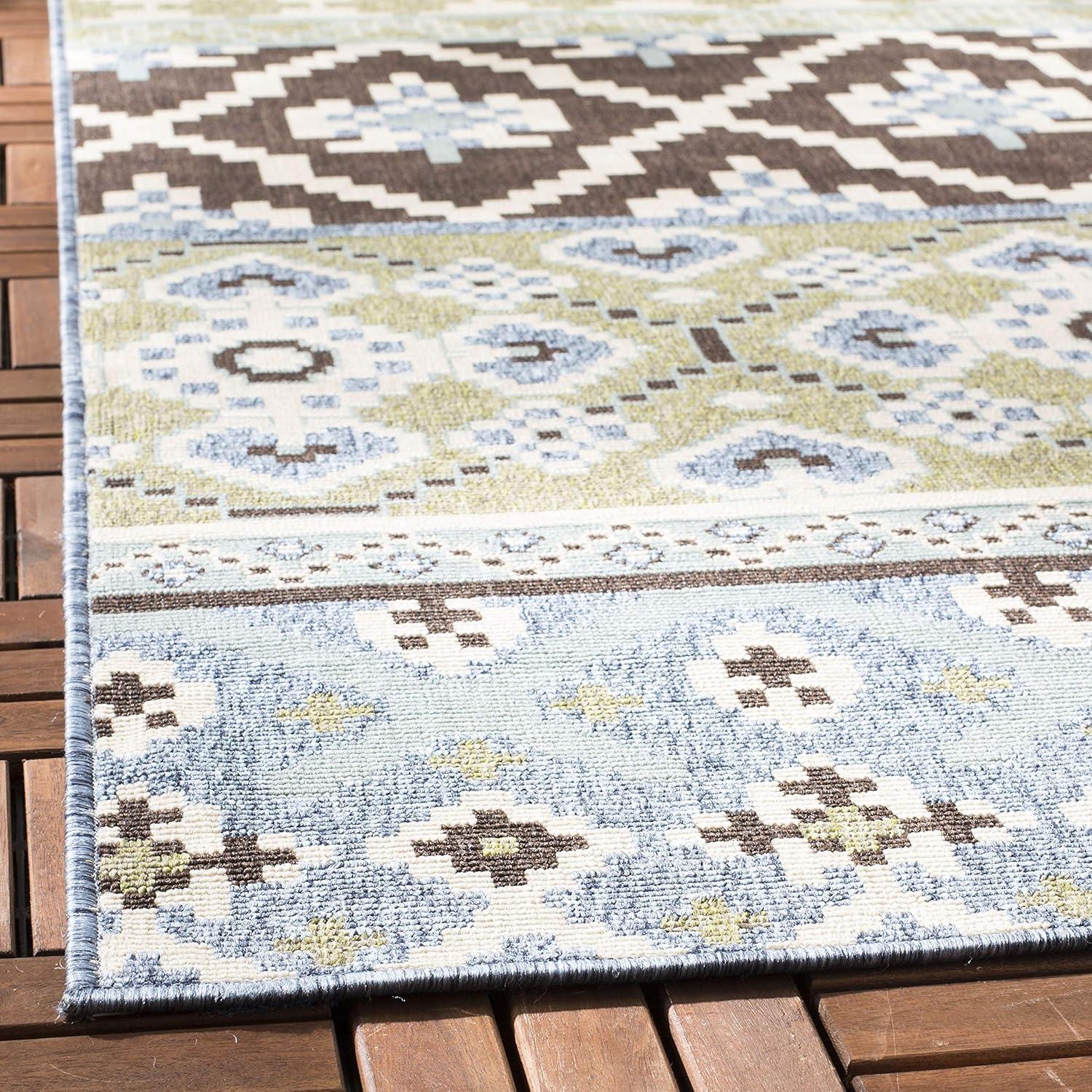 image:imageSAFAVIEH Washable Rug Outdoor Veranda Collection 8 x 11 Beige amp Grey NonShedding amp Easy to Clean Ideal for Patio Backyard Mudroom VER0973413ChocolateBlue