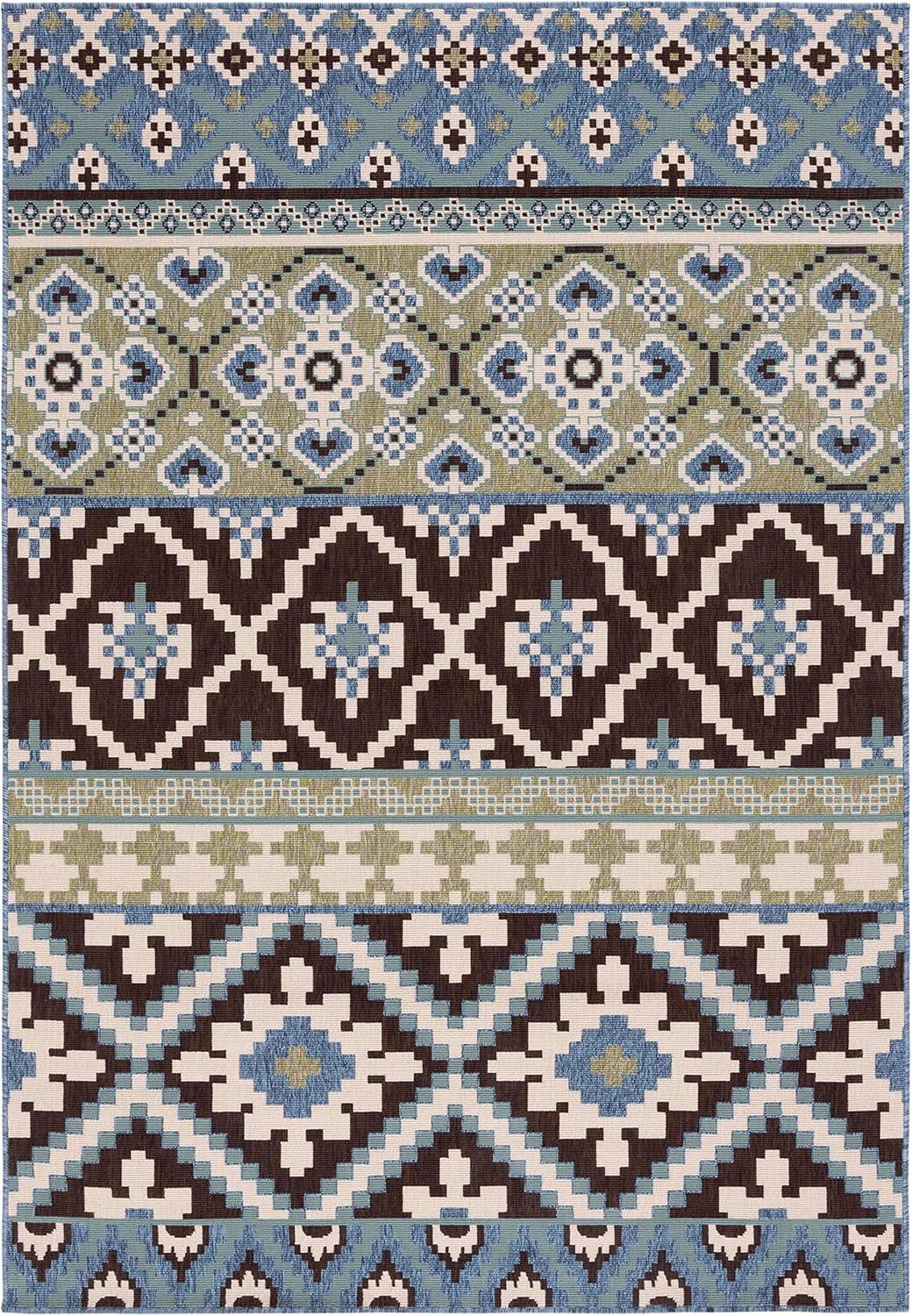 image:imageSAFAVIEH Washable Rug Outdoor Veranda Collection 8 x 11 Beige amp Grey NonShedding amp Easy to Clean Ideal for Patio Backyard Mudroom VER0973413ChocolateBlue
