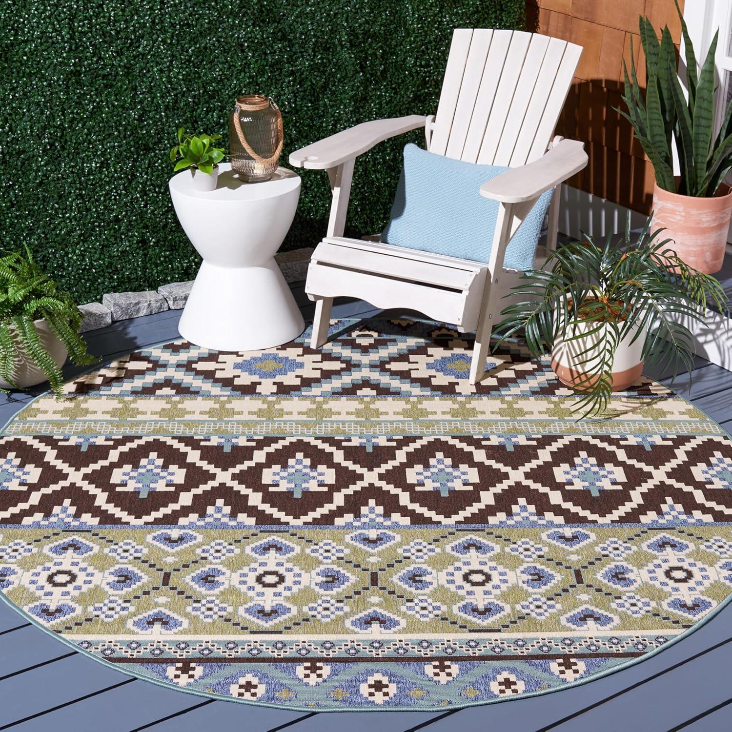 image:imageSAFAVIEH Washable Rug Outdoor Veranda Collection 8 x 11 Beige amp Grey NonShedding amp Easy to Clean Ideal for Patio Backyard Mudroom VER0973413ChocolateBlue