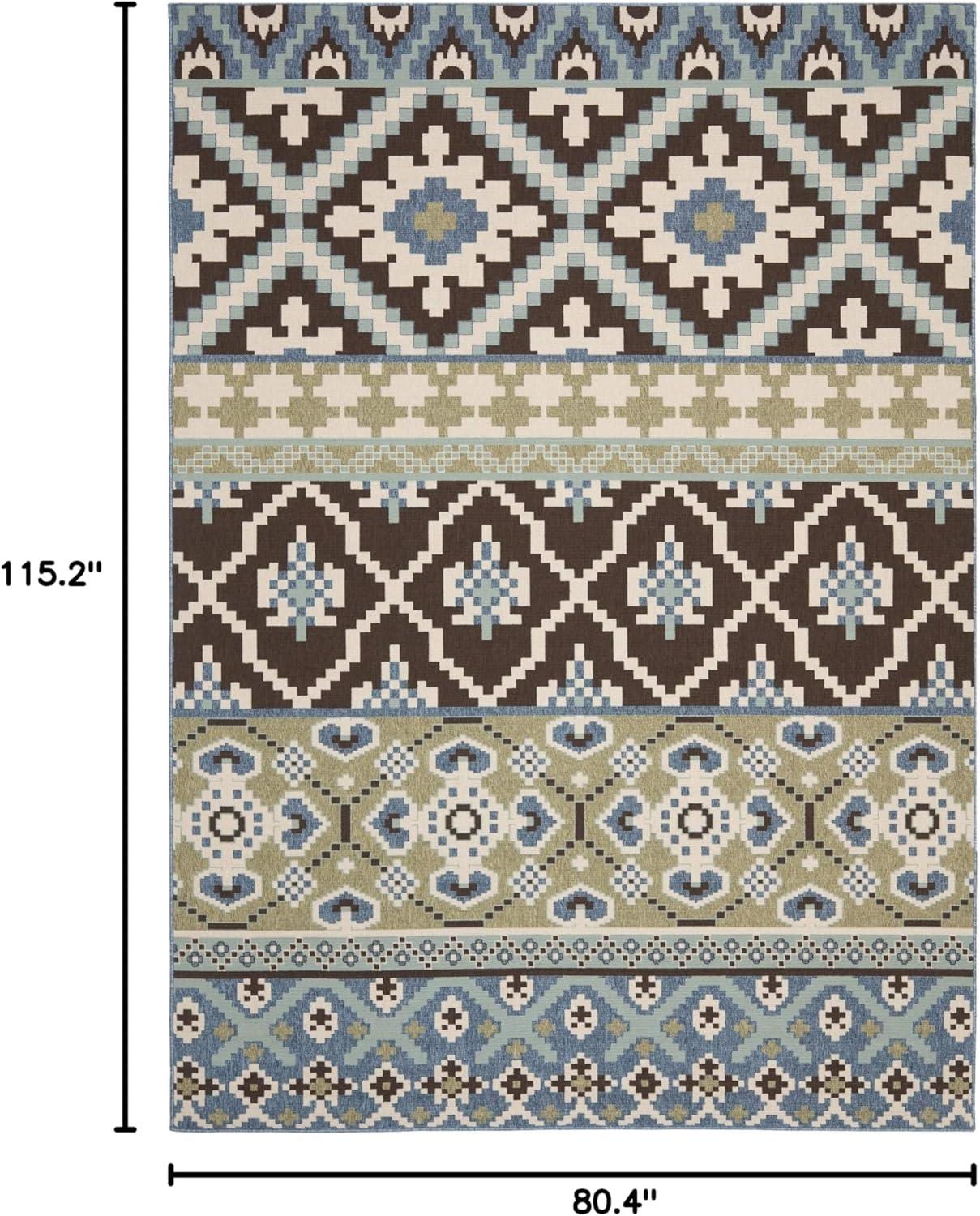 image:imageSAFAVIEH Washable Rug Outdoor Veranda Collection 8 x 11 Beige amp Grey NonShedding amp Easy to Clean Ideal for Patio Backyard Mudroom VER0973413ChocolateBlue