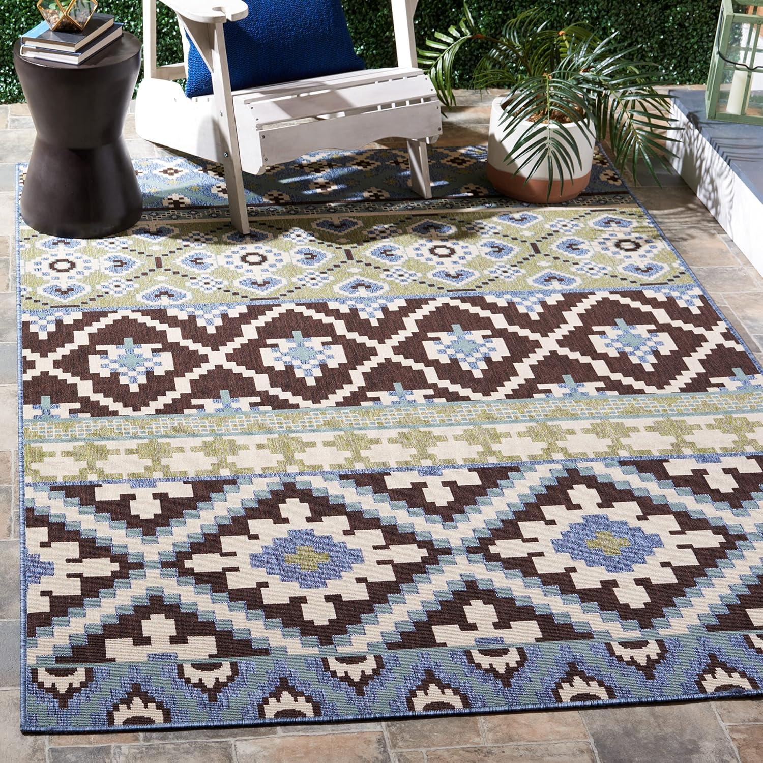image:imageSAFAVIEH Washable Rug Outdoor Veranda Collection 8 x 11 Beige amp Grey NonShedding amp Easy to Clean Ideal for Patio Backyard Mudroom VER0973413ChocolateBlue