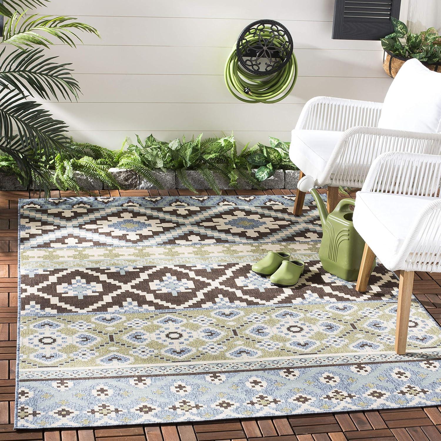 image:imageSAFAVIEH Washable Rug Outdoor Veranda Collection 8 x 11 Beige amp Grey NonShedding amp Easy to Clean Ideal for Patio Backyard Mudroom VER0973413ChocolateBlue