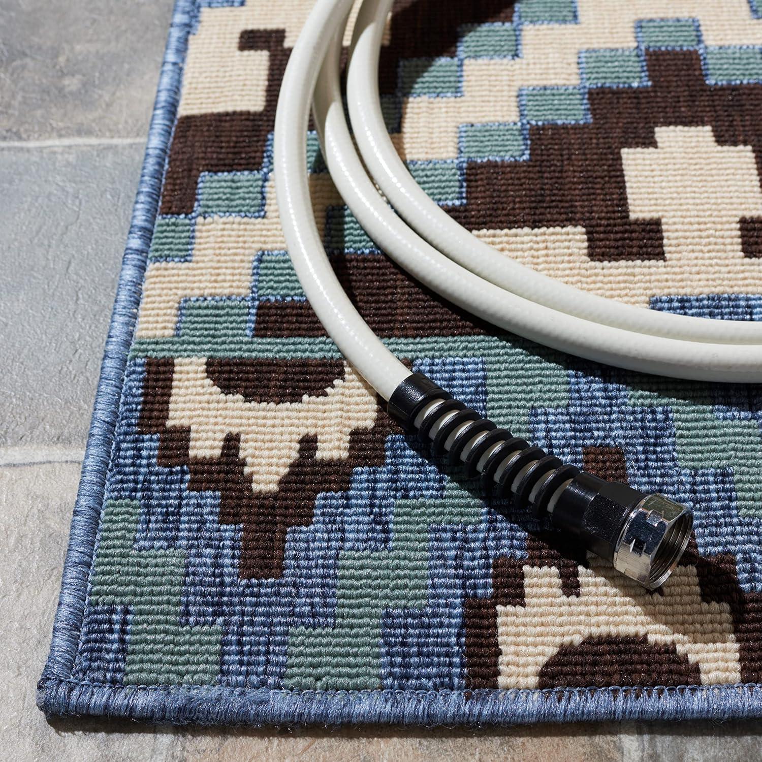 image:imageSAFAVIEH Washable Rug Outdoor Veranda Collection 8 x 11 Beige amp Grey NonShedding amp Easy to Clean Ideal for Patio Backyard Mudroom VER0973413ChocolateBlue