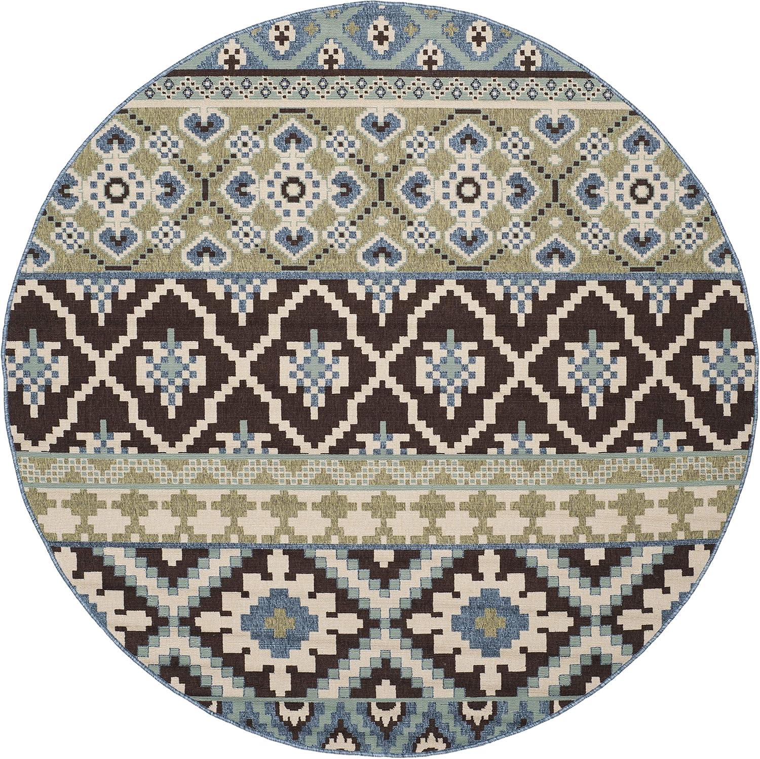 image:imageSAFAVIEH Washable Rug Outdoor Veranda Collection 8 x 11 Beige amp Grey NonShedding amp Easy to Clean Ideal for Patio Backyard Mudroom VER0973413ChocolateBlue