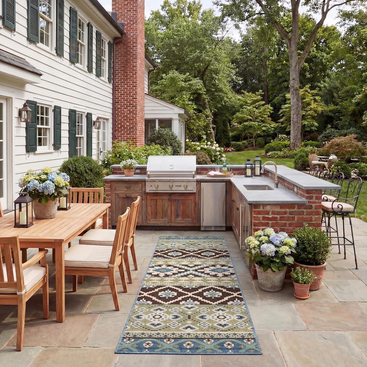 image:imageSAFAVIEH Washable Rug Outdoor Veranda Collection 8 x 11 Beige amp Grey NonShedding amp Easy to Clean Ideal for Patio Backyard Mudroom VER0973413ChocolateBlue