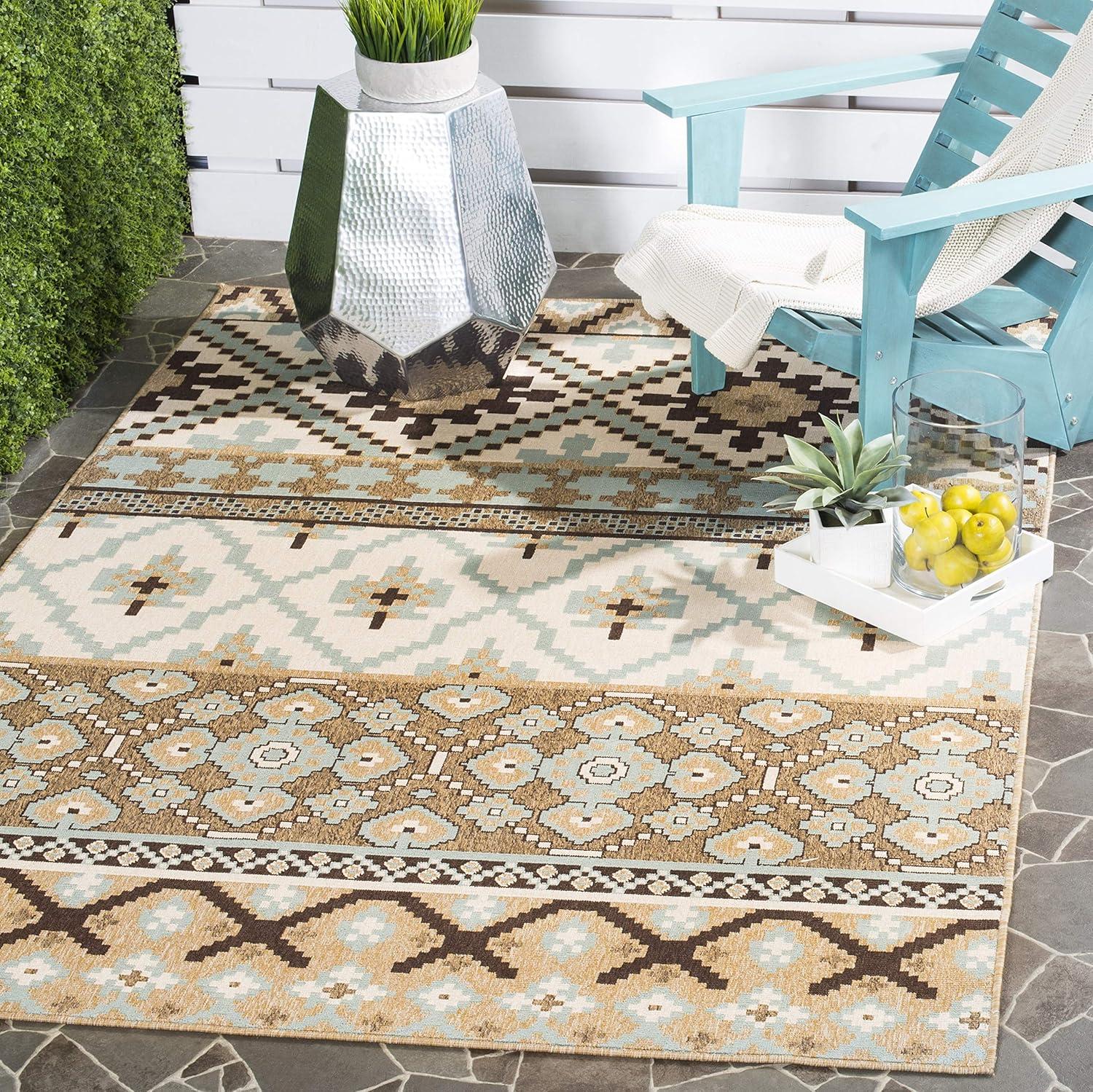 image:imageSAFAVIEH Washable Rug Outdoor Veranda Collection 8 x 11 Beige amp Grey NonShedding amp Easy to Clean Ideal for Patio Backyard Mudroom VER0973413CremeBrown