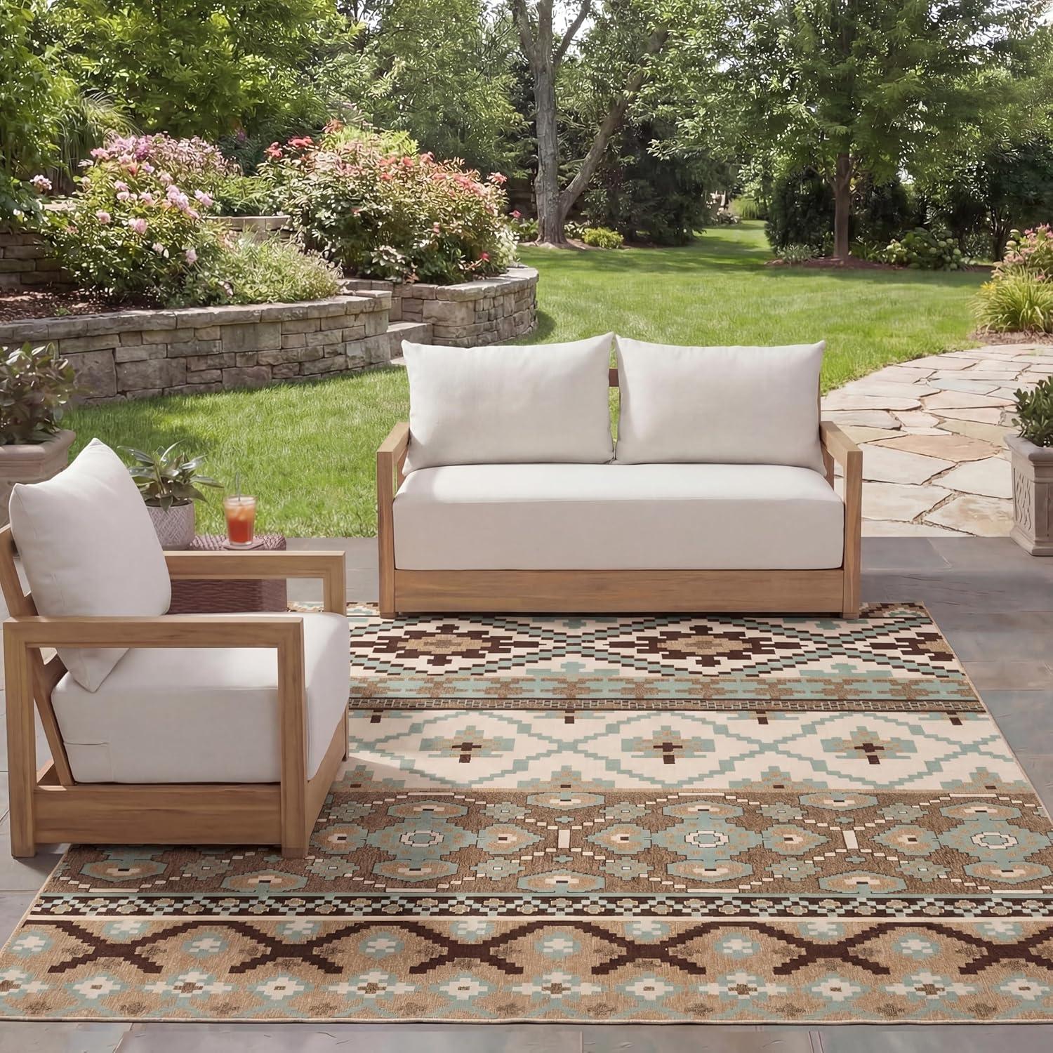 image:imageSAFAVIEH Washable Rug Outdoor Veranda Collection 8 x 11 Beige amp Grey NonShedding amp Easy to Clean Ideal for Patio Backyard Mudroom VER0973413CremeBrown