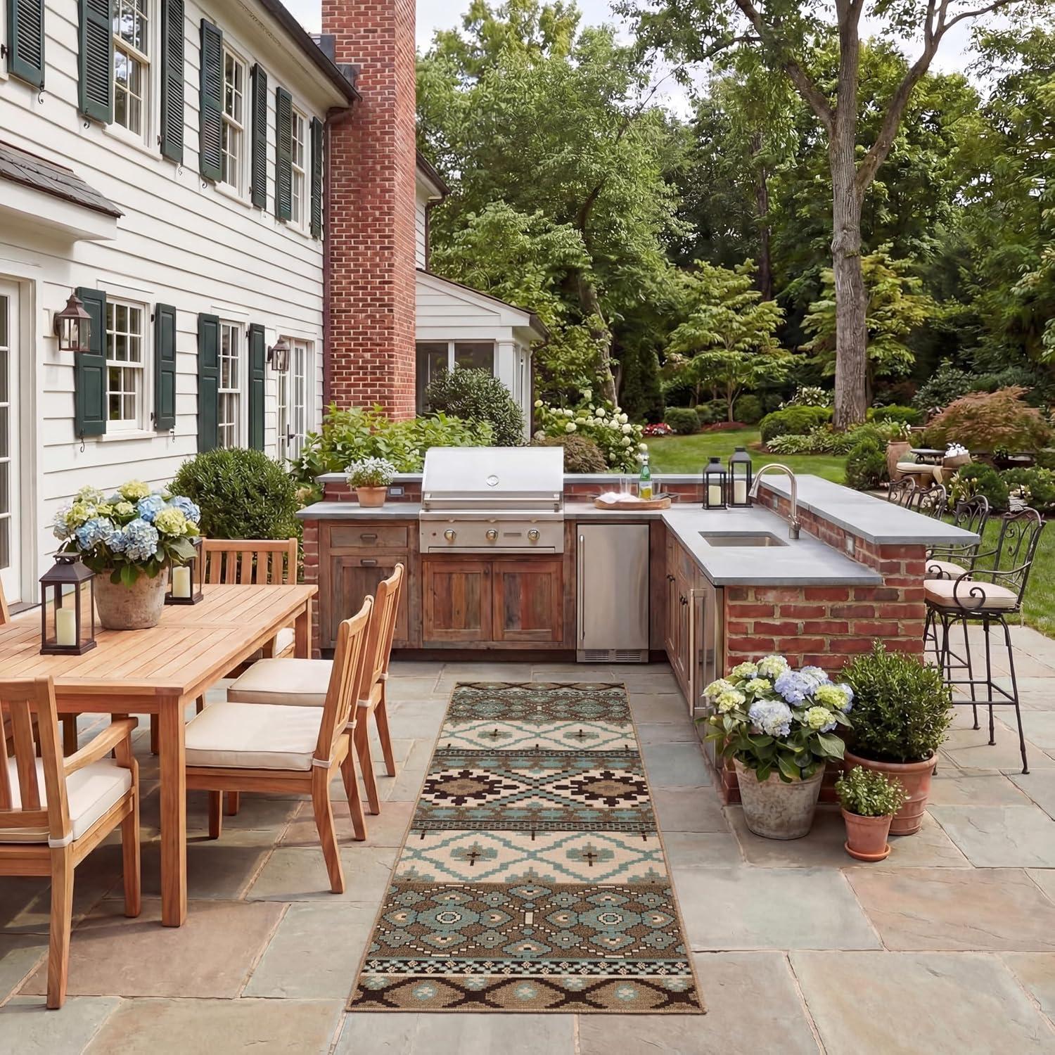 image:imageSAFAVIEH Washable Rug Outdoor Veranda Collection 8 x 11 Beige amp Grey NonShedding amp Easy to Clean Ideal for Patio Backyard Mudroom VER0973413CremeBrown