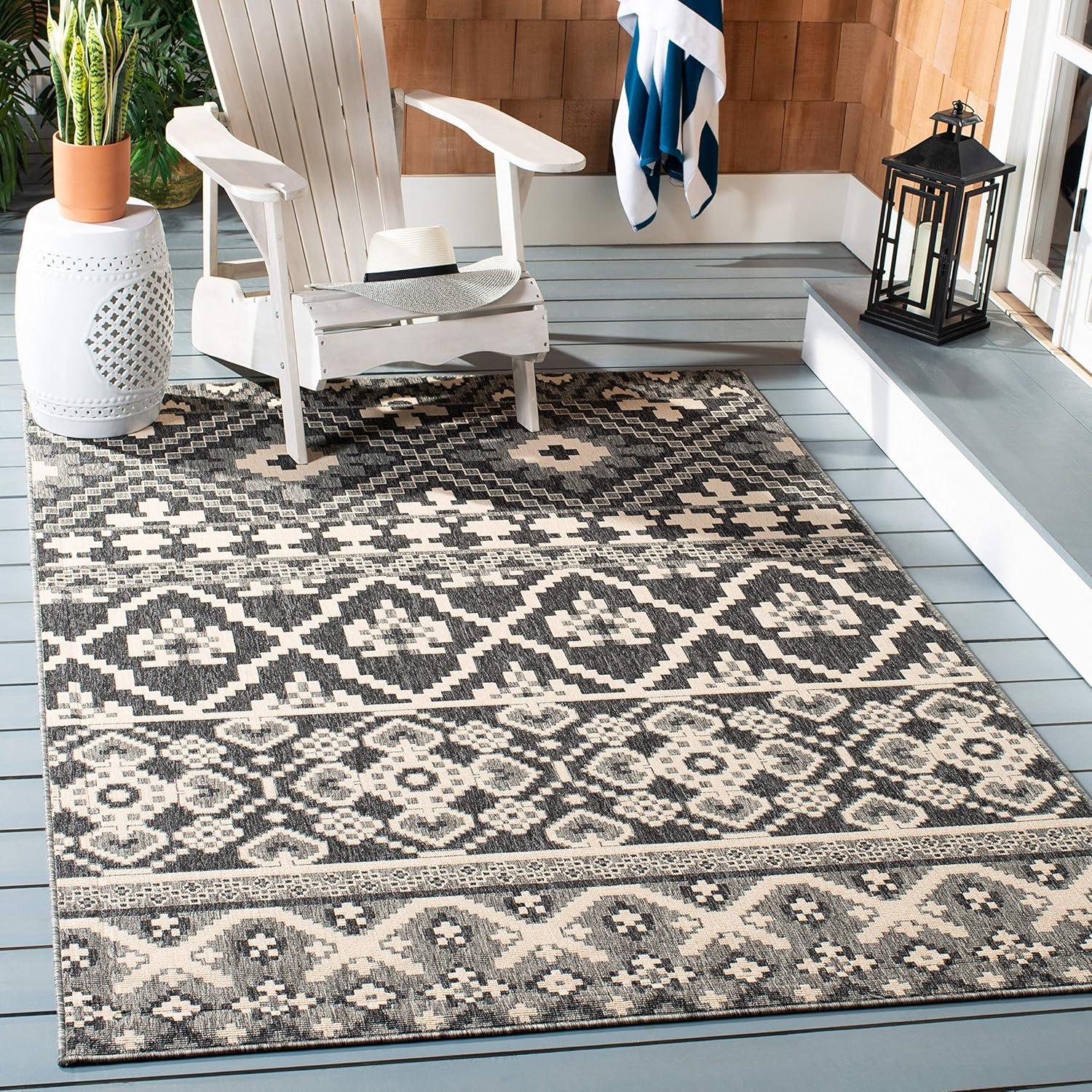image:imageSAFAVIEH Washable Rug Outdoor Veranda Collection 8 x 11 Beige amp Grey NonShedding amp Easy to Clean Ideal for Patio Backyard Mudroom VER0973413GreyBeige