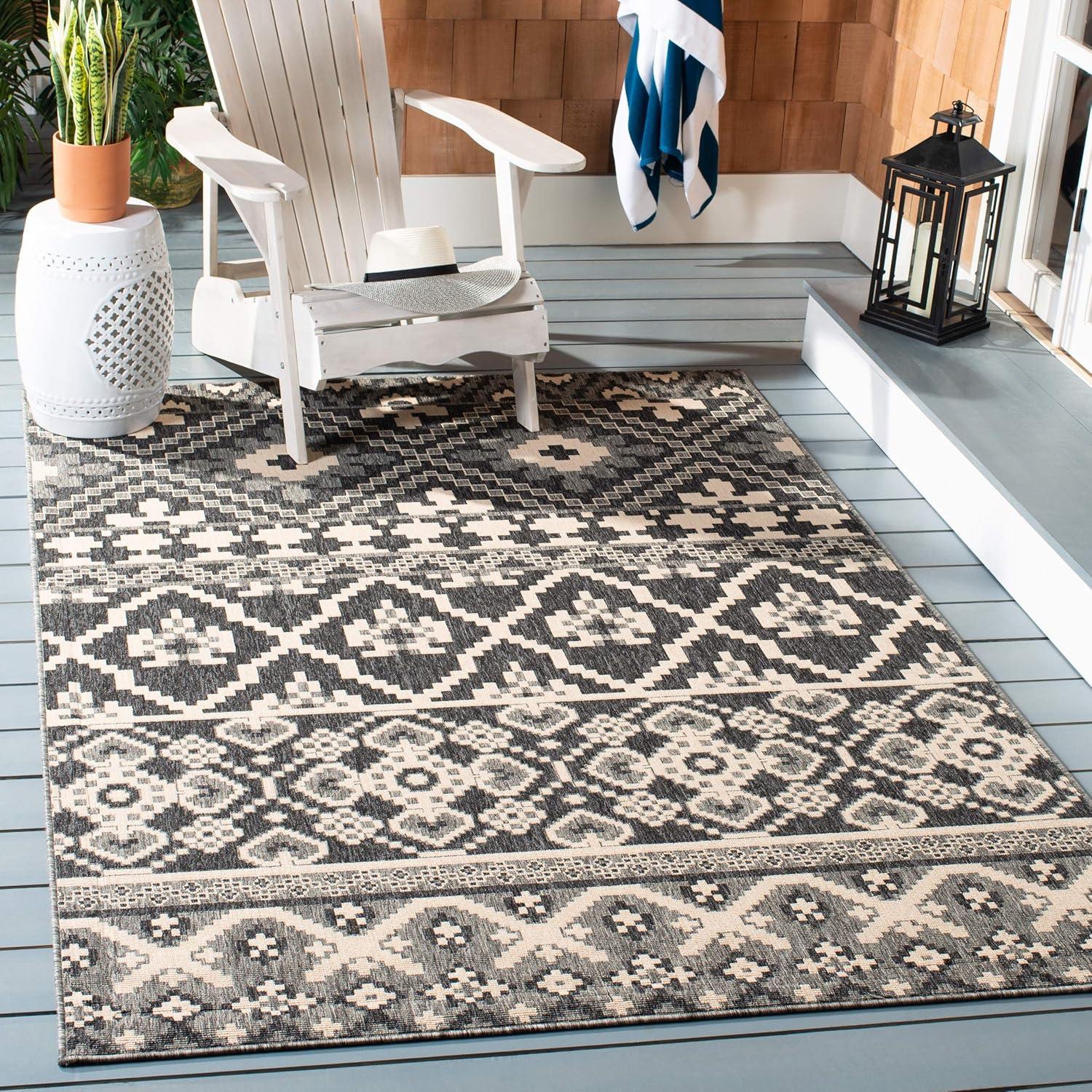 image:imageSAFAVIEH Washable Rug Outdoor Veranda Collection 8 x 11 Beige amp Grey NonShedding amp Easy to Clean Ideal for Patio Backyard Mudroom VER0973413GreyBeige