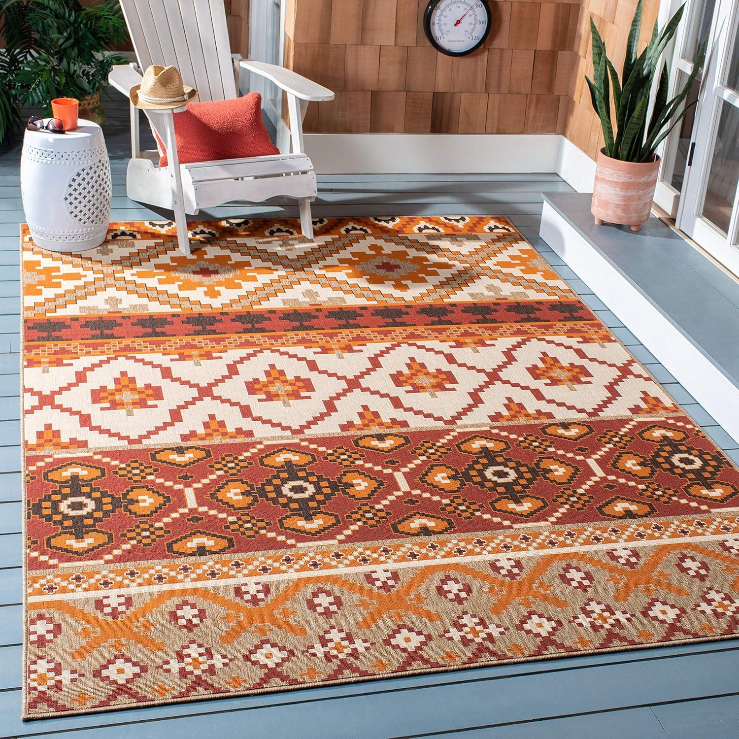image:imageSAFAVIEH Washable Rug Outdoor Veranda Collection 8 x 11 Beige amp Grey NonShedding amp Easy to Clean Ideal for Patio Backyard Mudroom VER0973413RedBeige