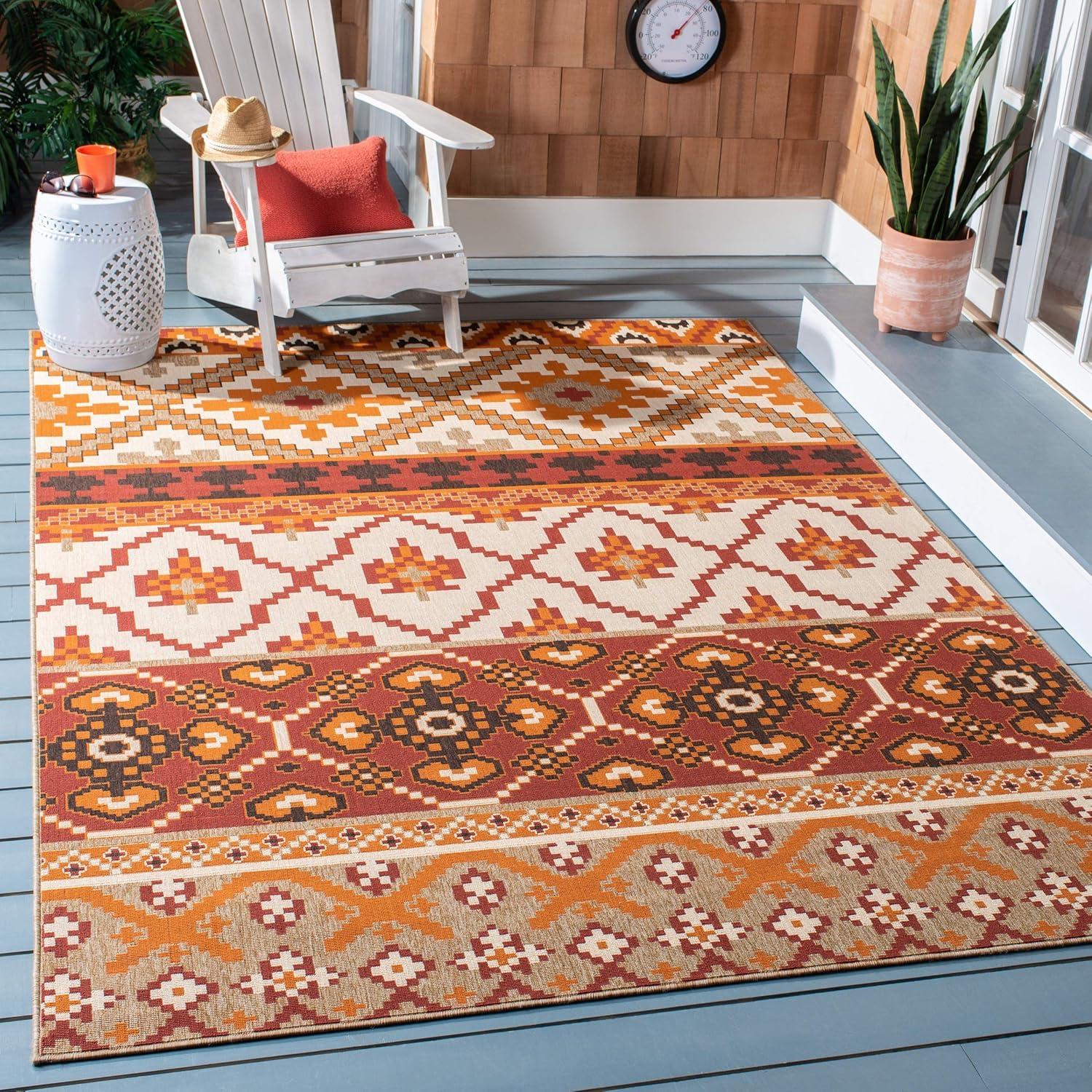 image:imageSAFAVIEH Washable Rug Outdoor Veranda Collection 8 x 11 Beige amp Grey NonShedding amp Easy to Clean Ideal for Patio Backyard Mudroom VER0973413RedBeige