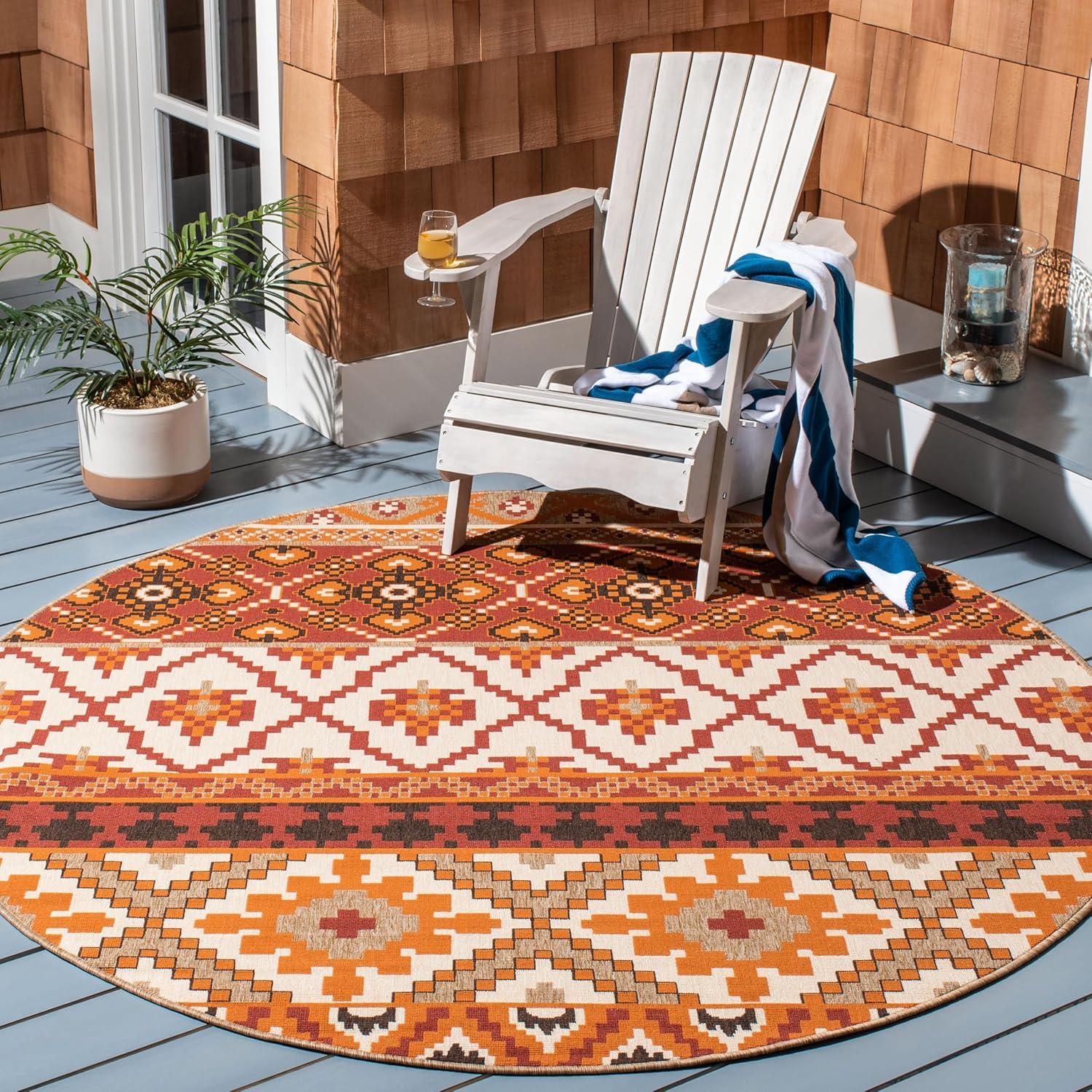 image:imageSAFAVIEH Washable Rug Outdoor Veranda Collection 8 x 11 Beige amp Grey NonShedding amp Easy to Clean Ideal for Patio Backyard Mudroom VER0973413RedBeige