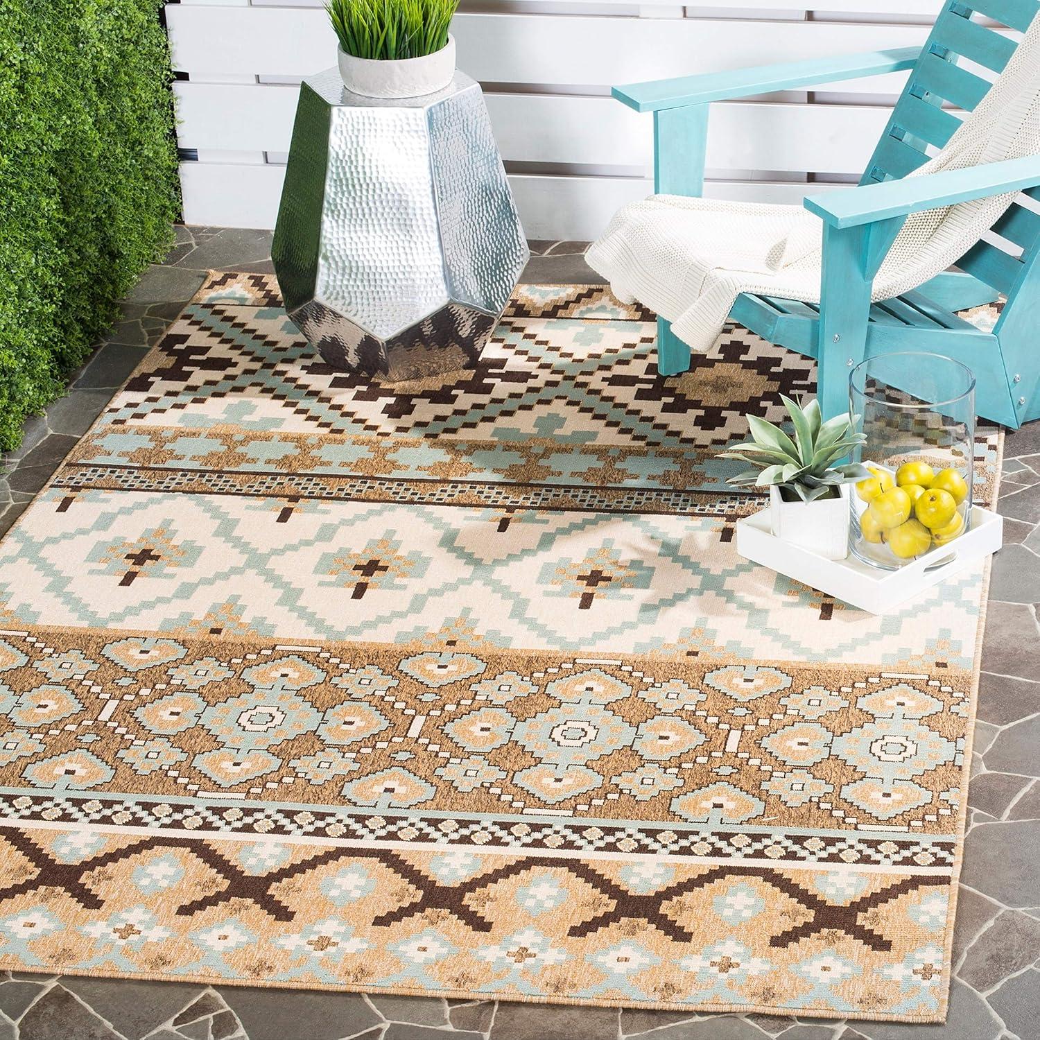 image:imageSAFAVIEH Washable Rug Outdoor Veranda Collection 8 x 11 Beige amp Grey NonShedding amp Easy to Clean Ideal for Patio Backyard Mudroom VER0973413TurquoiseBlue