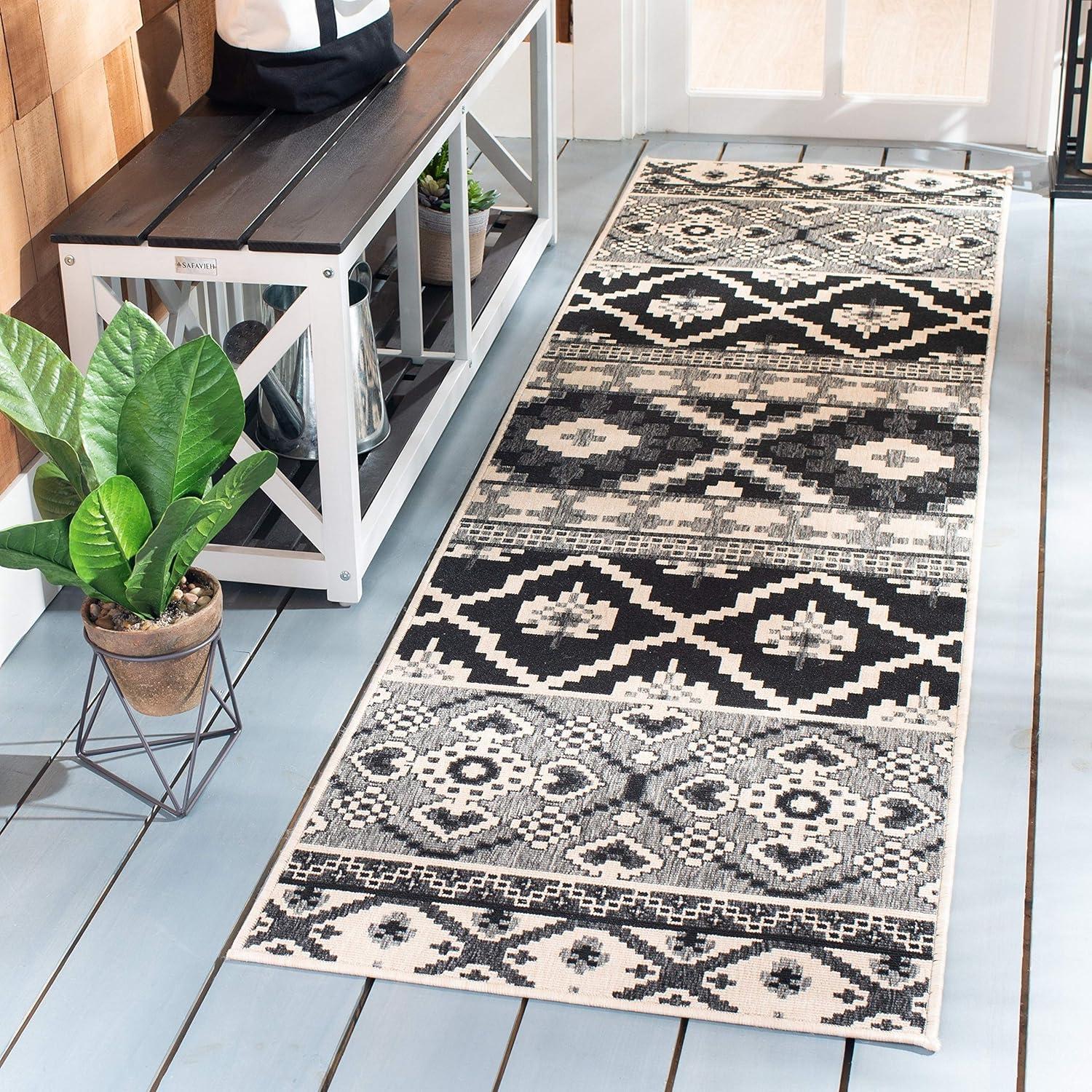image:imageSAFAVIEH Washable Rug Outdoor Veranda Collection 8 x 11 Beige amp Grey NonShedding amp Easy to Clean Ideal for Patio Backyard Mudroom VER0973413TurquoiseBlue