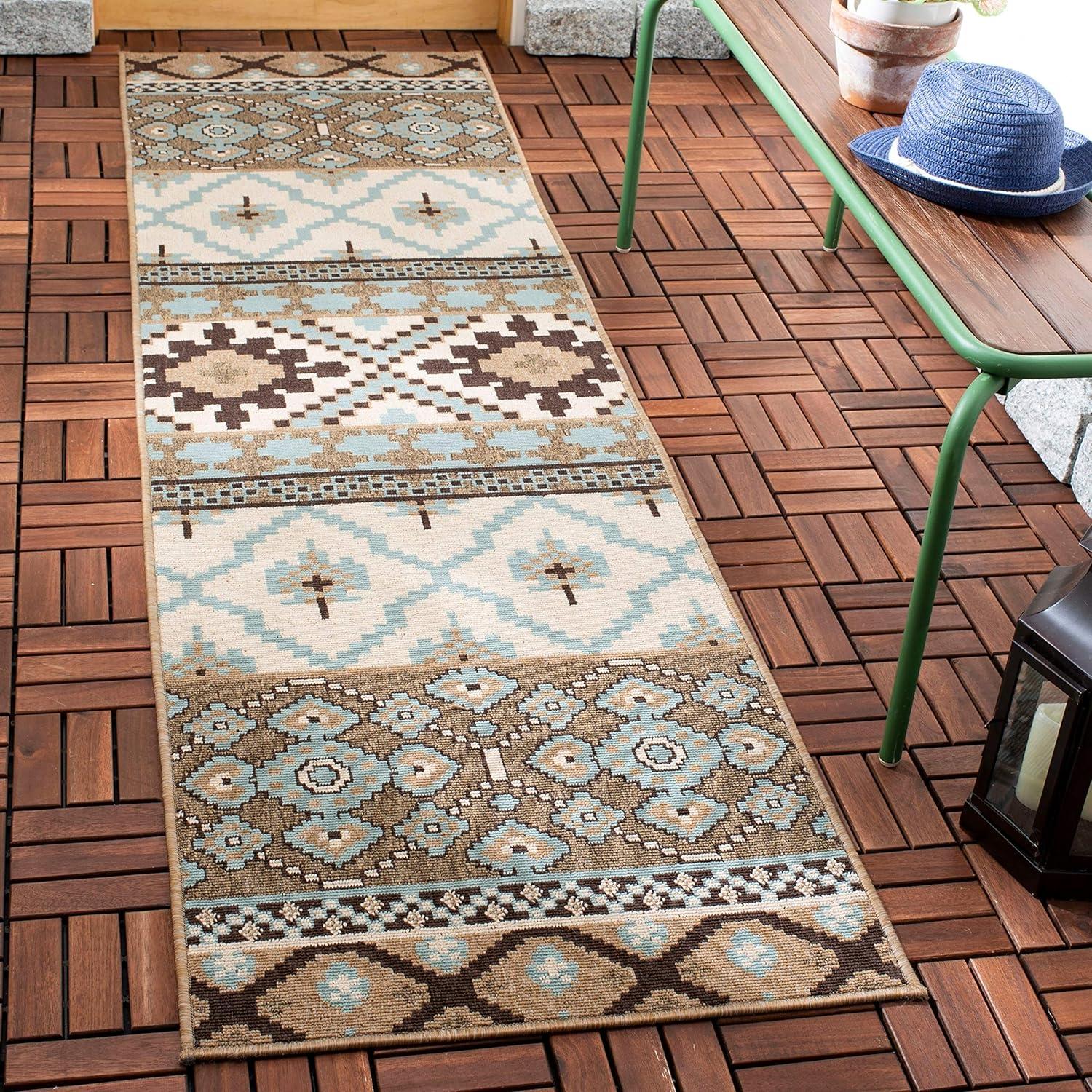 image:imageSAFAVIEH Washable Rug Outdoor Veranda Collection 8 x 11 Beige amp Grey NonShedding amp Easy to Clean Ideal for Patio Backyard Mudroom VER0973413TurquoiseBlue