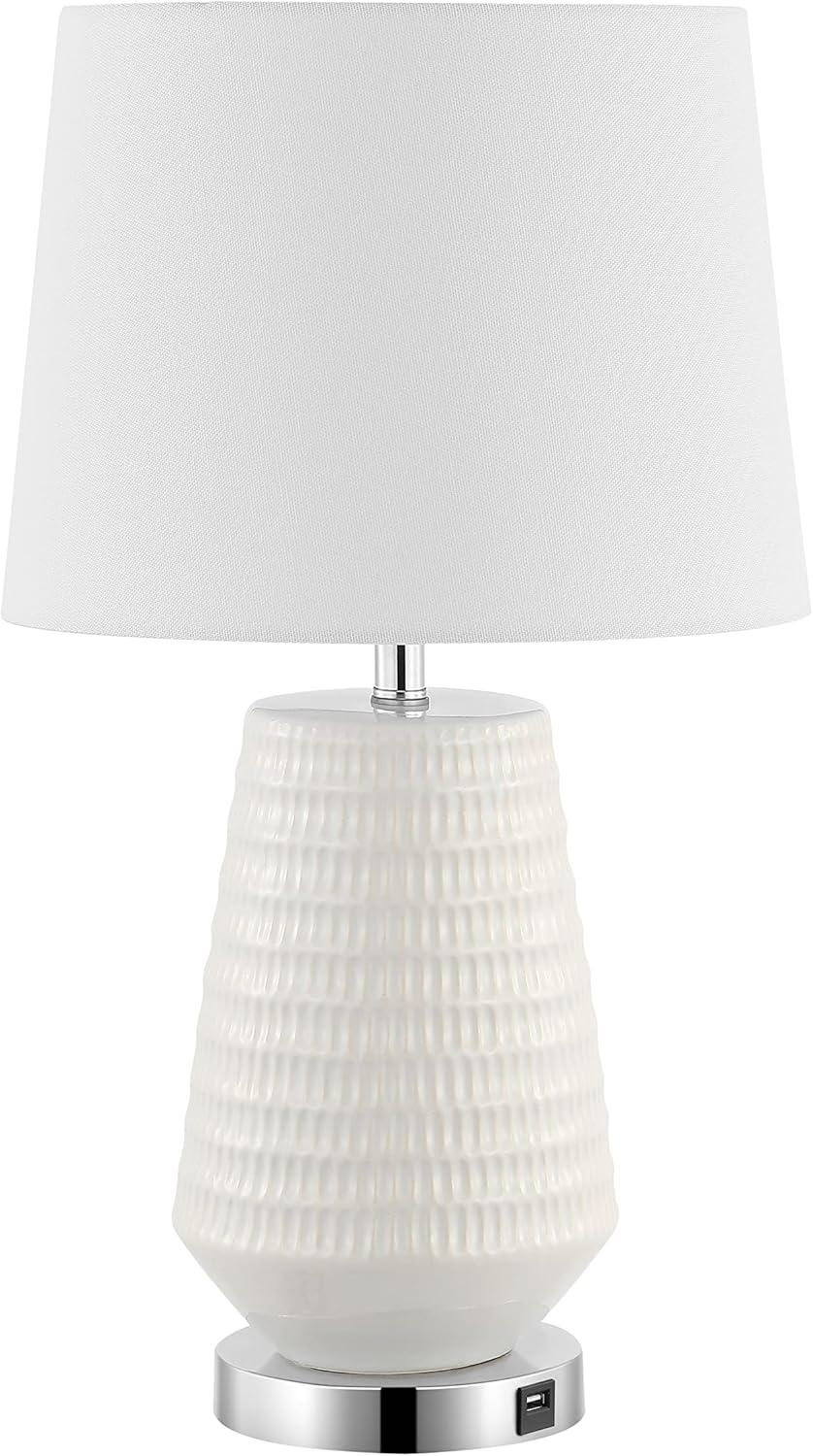 image:imageSafavieh Lighting Collection Stark Plated Silver 28inch Bedroom Living Room Home Office Desk Nightstand Table Lamp LED Bulb IncludedWhite with USB