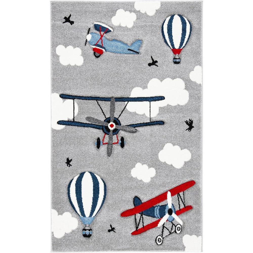 image:imageSAFAVIEH Carousel Kids Collection Area Rug  53 x 76 Light Grey amp Red NonShedding amp Easy Care Ideal for High Traffic Areas for Boys amp Girls in Playroom Nursery Bedroom CRK137FLight GreyRed