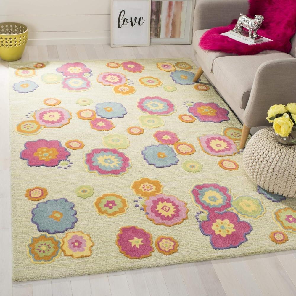 image:imageSAFAVIEH Kids Collection Accent Rug  3 x 5 Light Green amp Multi Handmade Floral Wool Ideal for High Traffic Areas in Entryway Living Room Bedroom SFK316ALight GreenMulti
