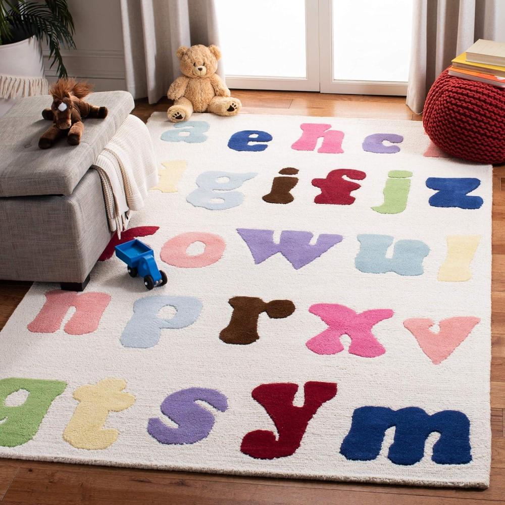 image:imageSAFAVIEH Kids Collection Area Rug  5 x 8 Ivory amp Multi Handmade Alphabet Letters Wool Ideal for High Traffic Areas in Living Room Bedroom SFK389AIvoryMulti