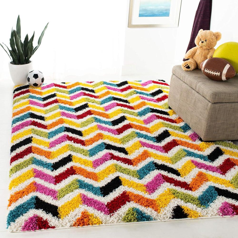 image:imageSAFAVIEH Kids Shag Collection Accent Rug  3 x 5 Ivory amp Multi Rainbow Design NonShedding amp Easy Care 2inch Thick Ideal for High Traffic Areas in Entryway Living Room Bedroom SGK565A