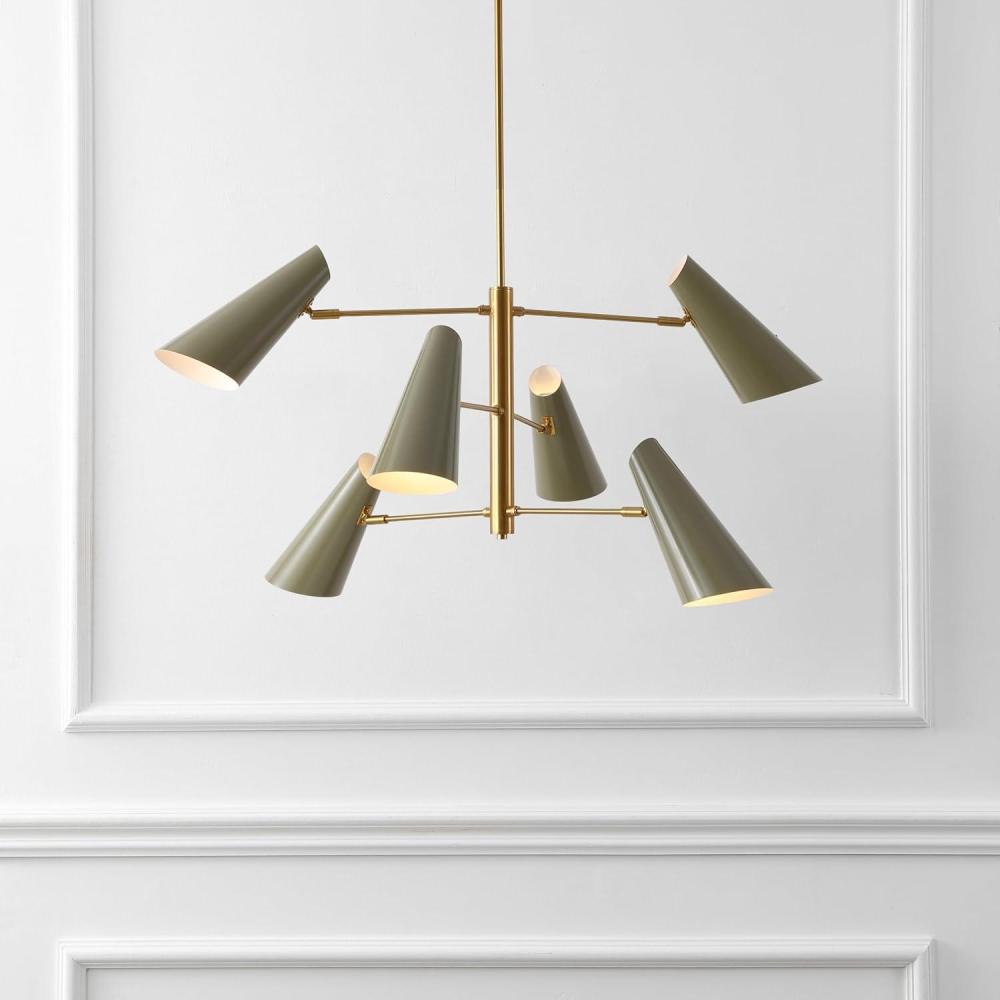 image:imageSAFAVIEH Lighting Atena 6Light Chandelier Brass amp Green Adjustable Pivoting Heads 39Inch Wide Modern Ceiling Fixture for Dining Room Foyer CHA4082ABrassGreen