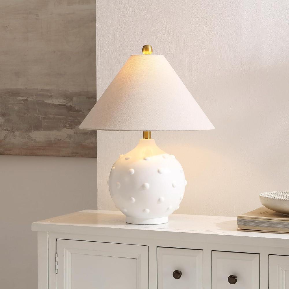 image:imageSAFAVIEH Lighting Leanni 22Inch Table Lamp White Resin amp Oatmeal Shade Ideal for Living Room Bedroom Nightstand Reading Nook LED Bulb Included TBL4680AWhite