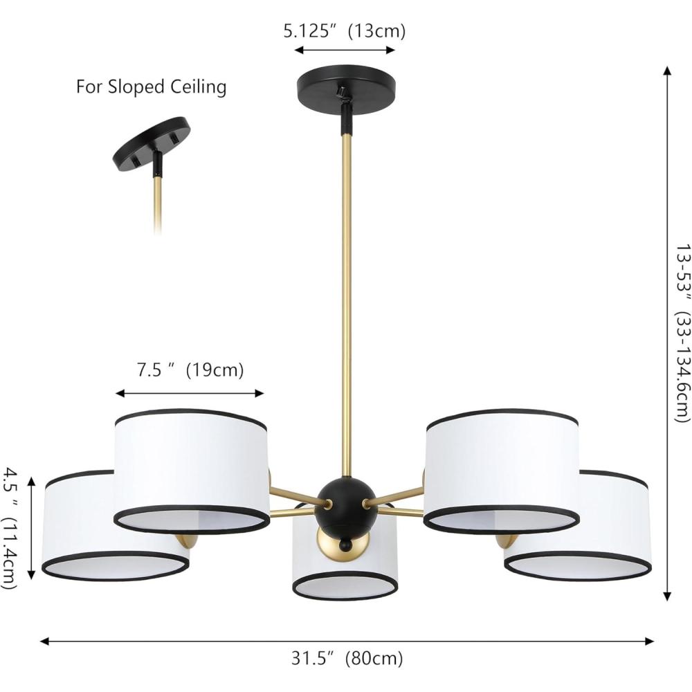 image:imageSAFAVIEH Lighting Mickie 5Light Chandelier White amp Black with Fabric Shades 32Inch Wide Modern Ceiling Fixture for Dining Room Foyer CHA4083A