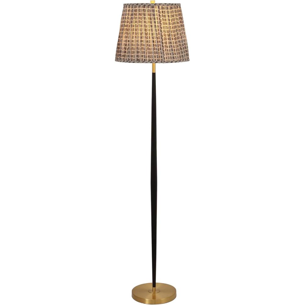 image:imageSAFAVIEH Lighting Collection Carlyle Black amp Brass Metal Floor Lamp 66Inch Tall Modern Standing Lamp with Patterned Fabric Shade amp Rotary Switch FLL4147ABlackBrass