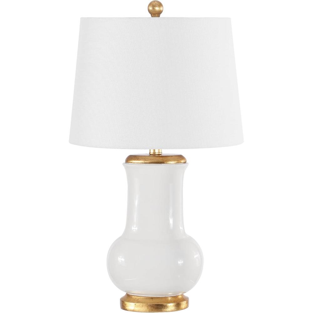 image:imageSAFAVIEH Lighting Collection Emberson Table Lamp Ivory Ceramic Base with Gold Leaf Accents and White Fabric Shade LED Bulb Included 25Inch Bedroom Living Room Desk Lamp TBL4414A