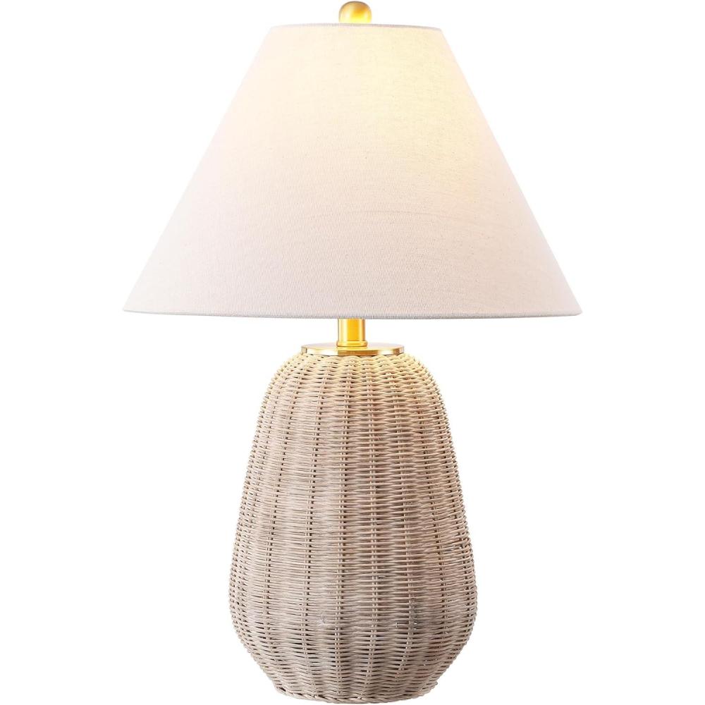 image:imageSAFAVIEH Lighting Collection Isaura Light Grey Rattan 25 Inch Table Lamp with Shade and Bulb Included Coastal Accent Lighting TBL4679ALight Gray