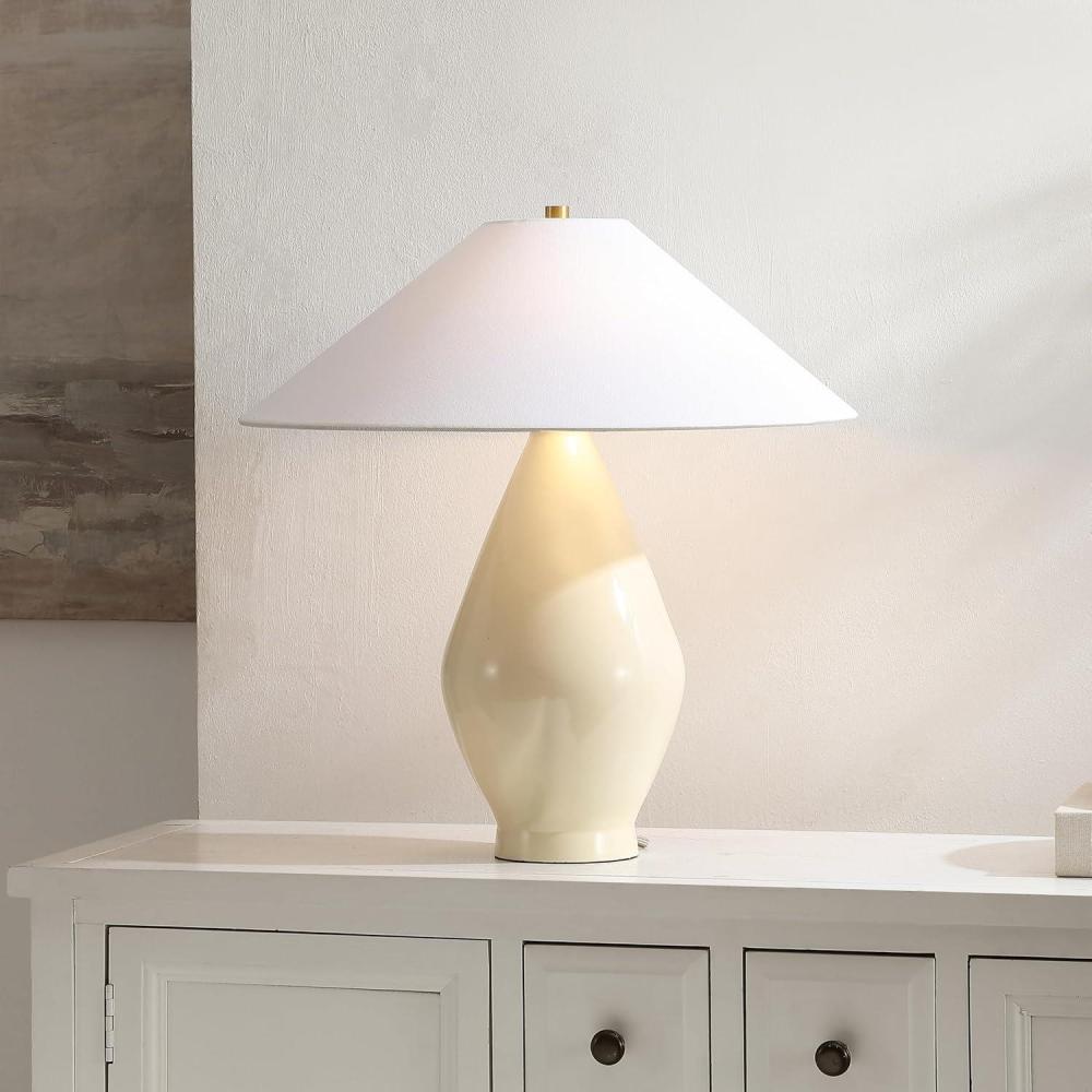 image:imageSAFAVIEH Lighting Collection Jianna Beige Resin Table Lamp 22 Decorative Accent Light with Fabric Shade E26 Bulb Compatible TBL4659ABeige