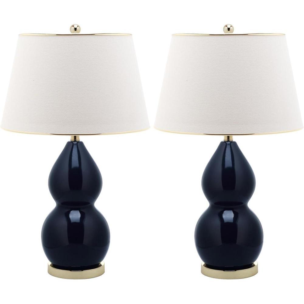 image:imageSAFAVIEH Lighting Collection Jill 27 Double Gourd Ceramic Table Lamp Yellow with White Shade LIT4093HNavy Set of 2