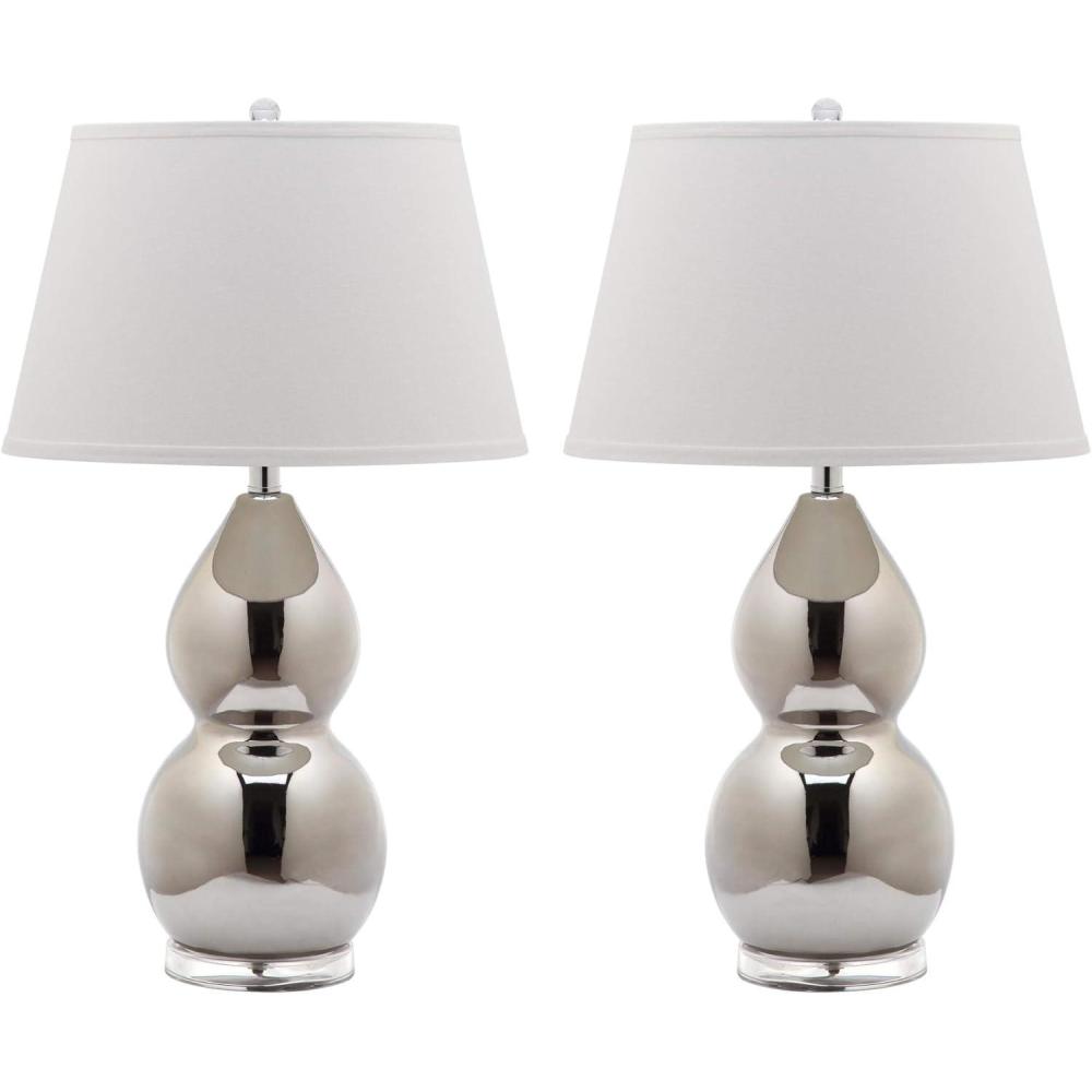 image:imageSAFAVIEH Lighting Collection Jill 27 Double Gourd Ceramic Table Lamp Yellow with White Shade LIT4093HSilver Set of 2